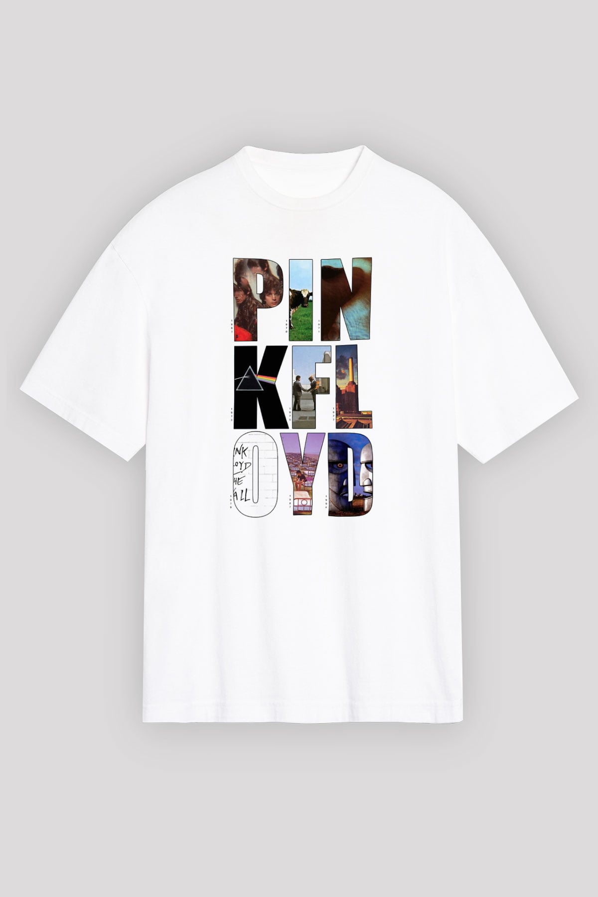 Pink Floyd Beyaz Unisex Oversize Tişört T-Shirt