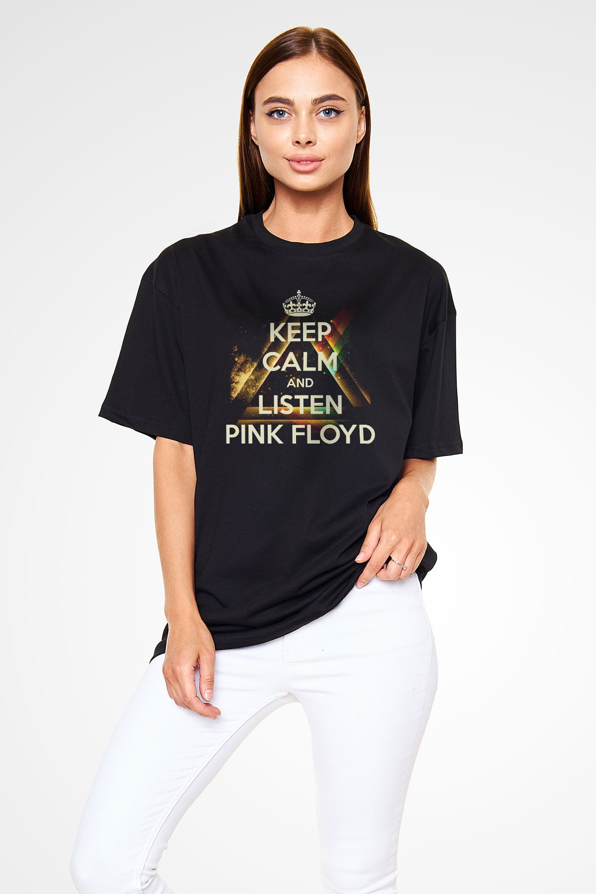 Pink Floyd Keep Calm And Listen Siyah Unisex Oversize Tişört T-Shirt
