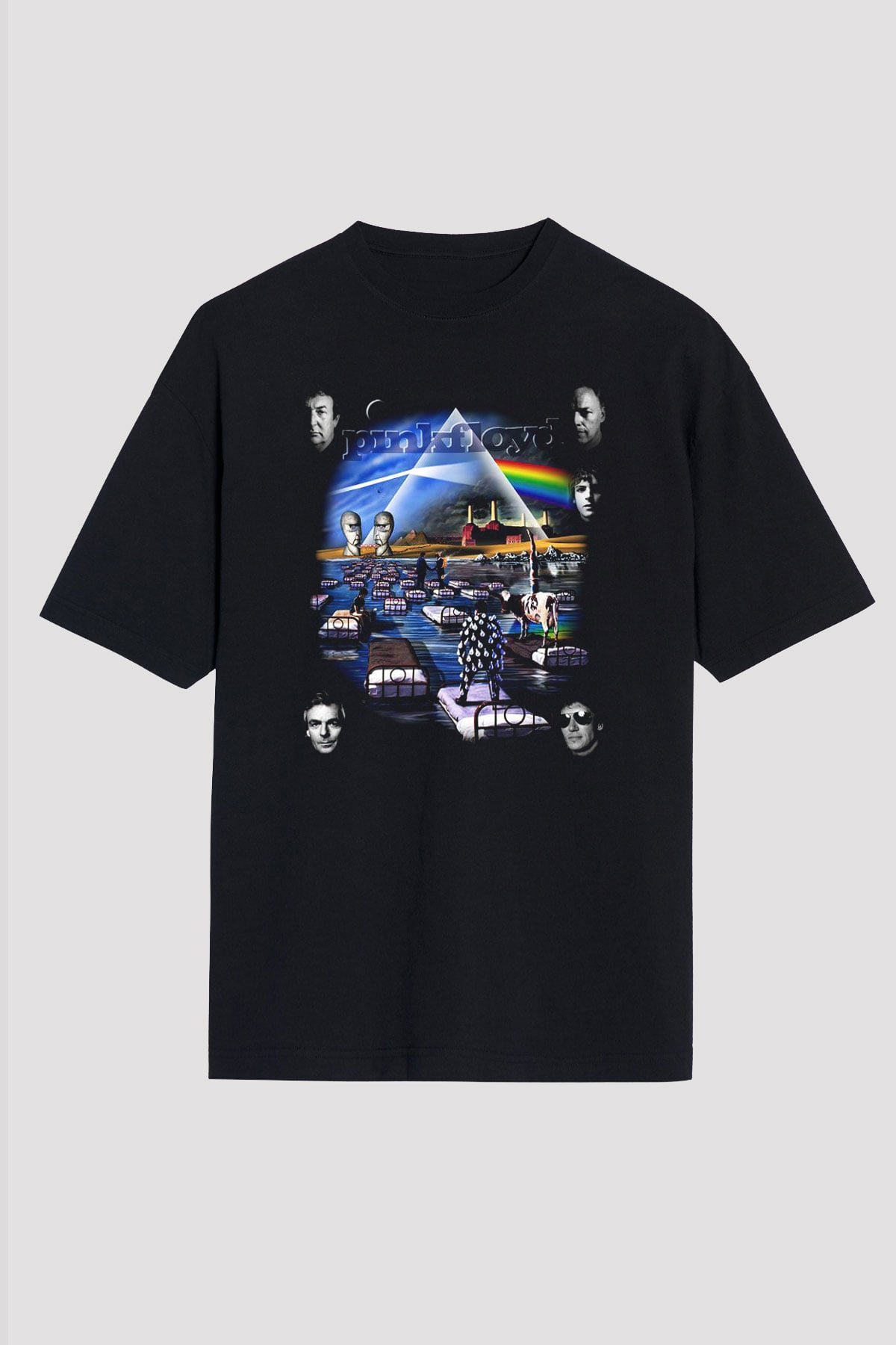 Pink Floyd Siyah Unisex Oversize Tişört T-Shirt