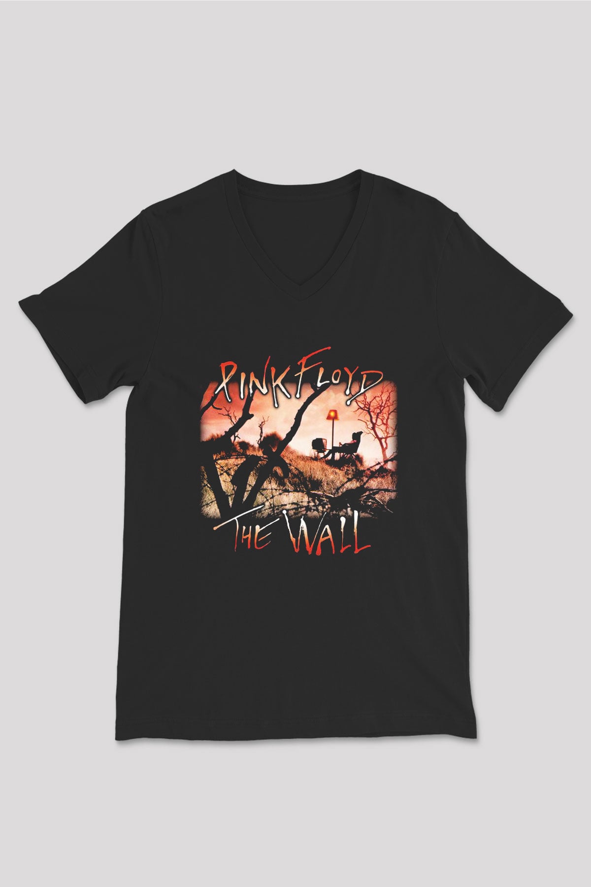 Pink Floyd Siyah Unisex V Yaka Tişört T-Shirt