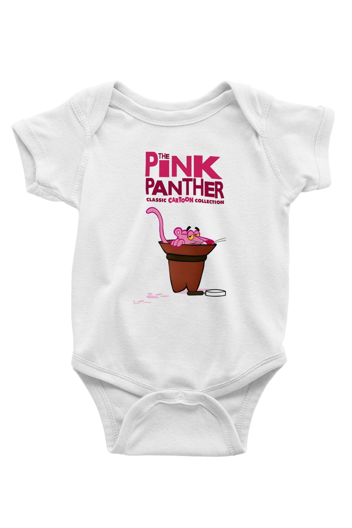 Pink Panther Baskılı Beyaz Unisex Bebek Body - Zıbın
