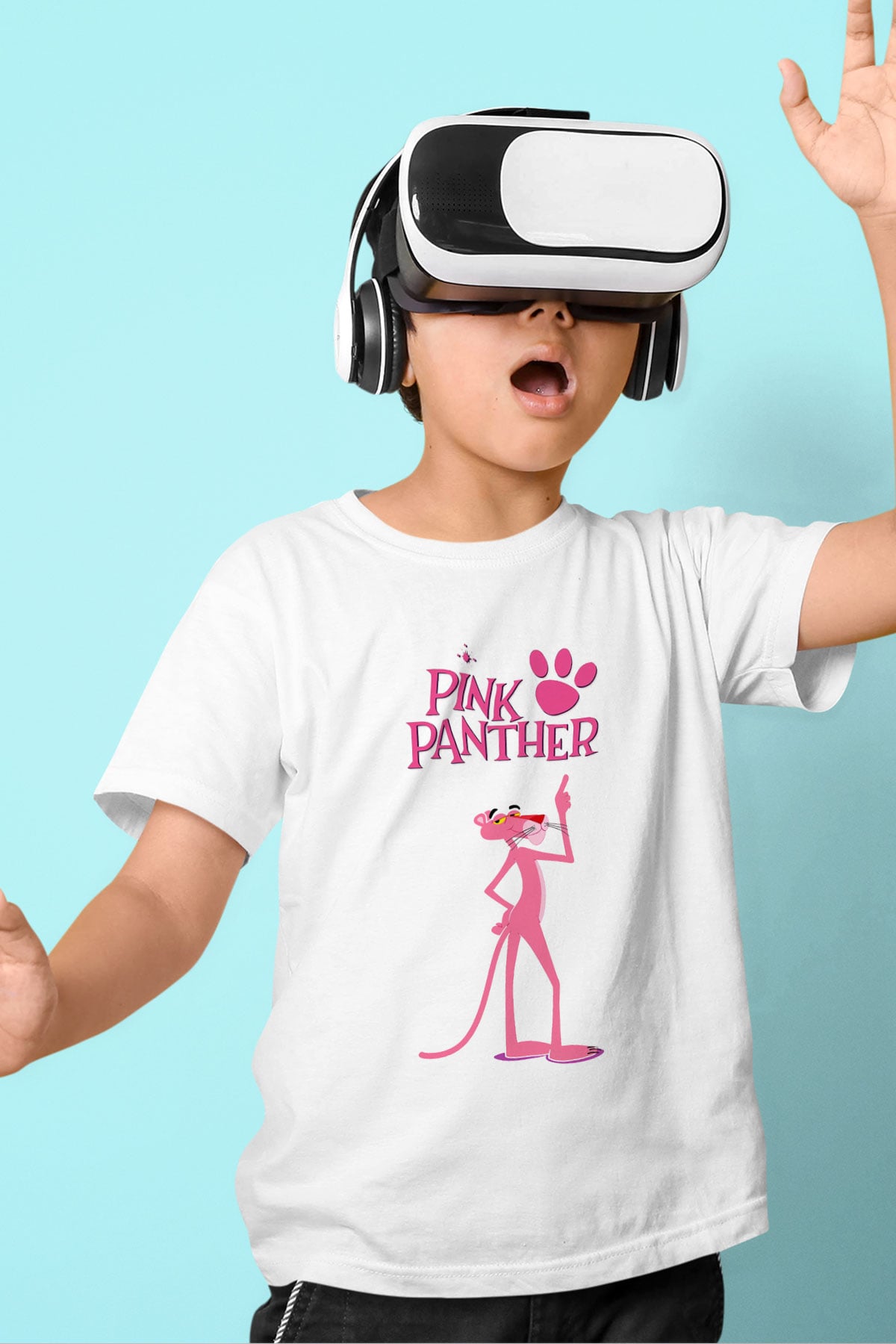 Pink Panther Baskılı Beyaz Unisex Çocuk Tişört