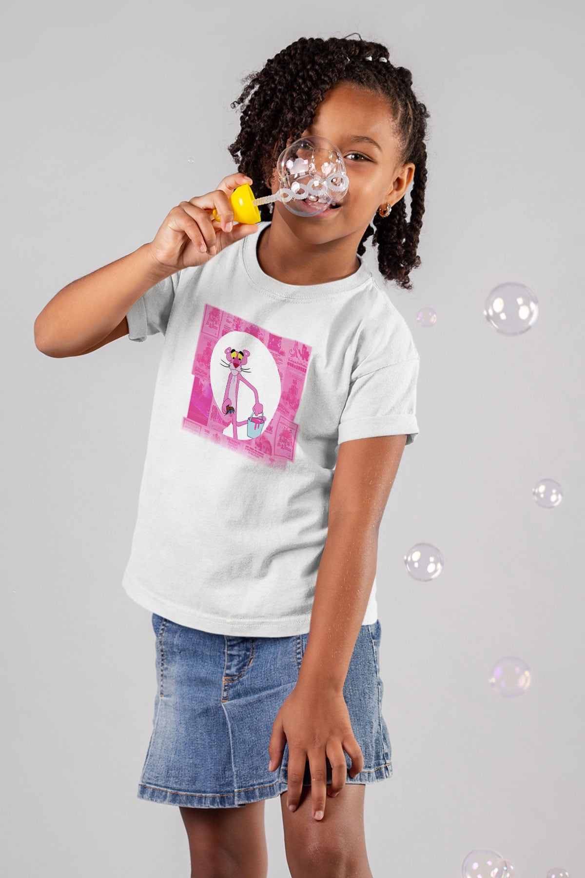 Pink Panther Baskılı Beyaz Unisex Çocuk Tişört