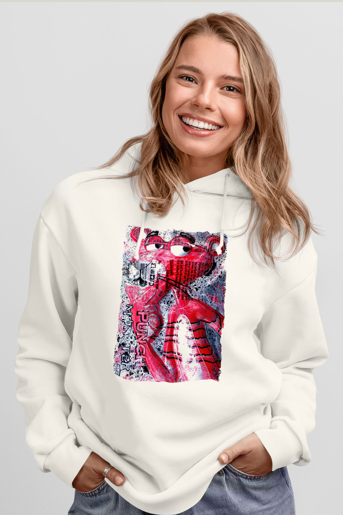 Pink Panther Beyaz Unisex Hoodie