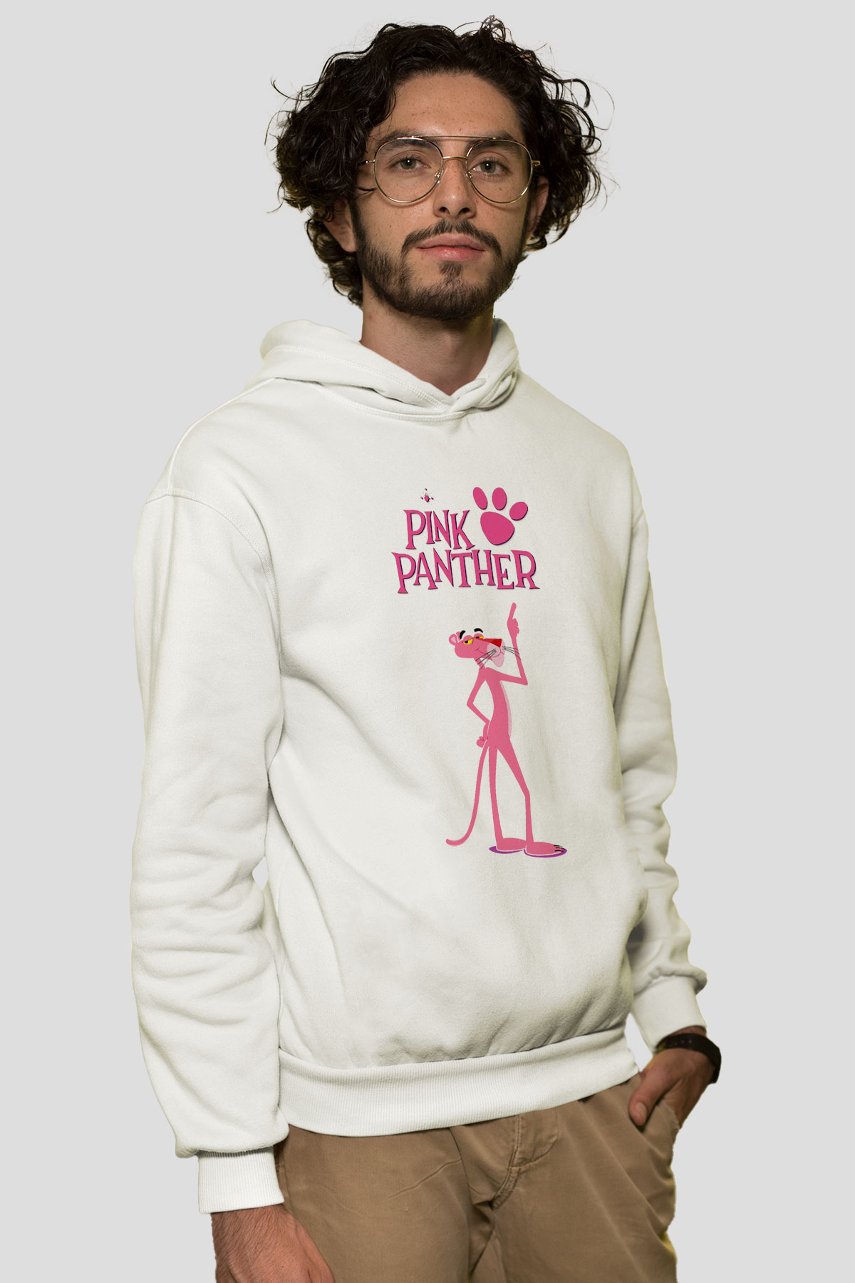 Pink Panther Beyaz Unisex Kapşonlu Sweatshirt