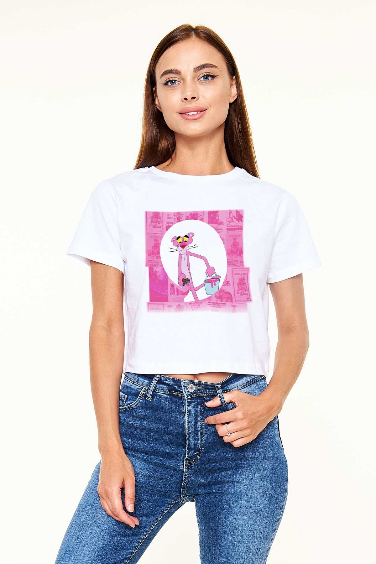 Pink Panther Beyaz Unisex Oversize Tişört