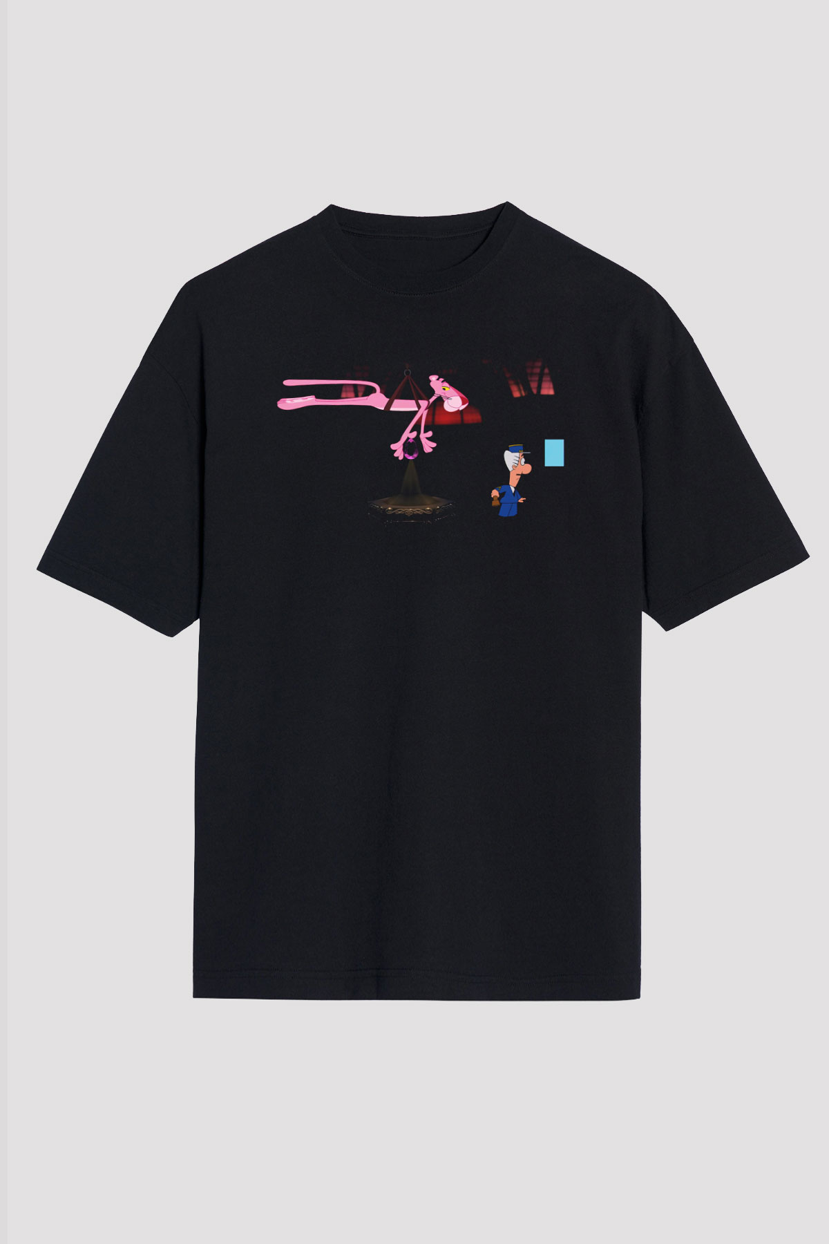 Pink Panther Siyah Unisex Oversize Tişört