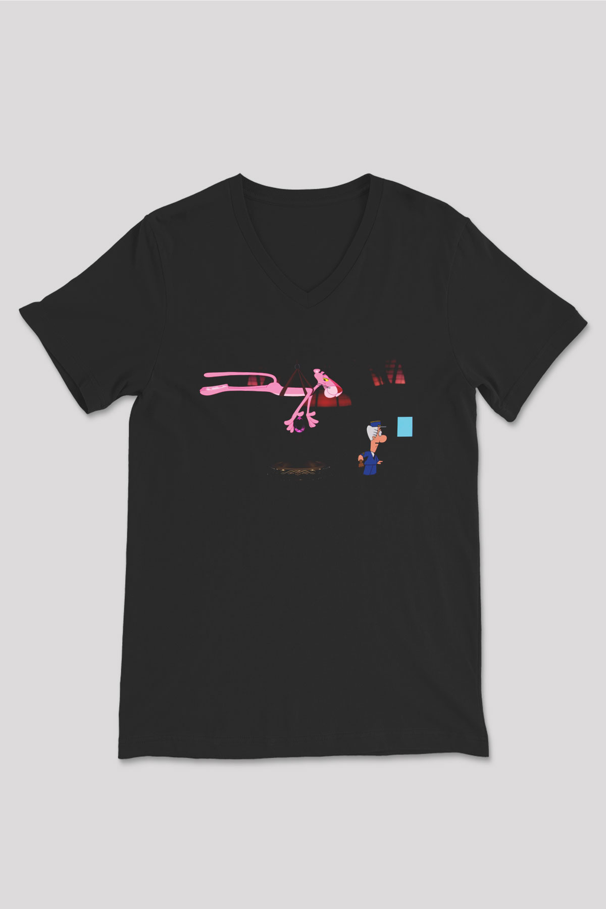 Pink Panther Siyah Unisex V Yaka Tişört