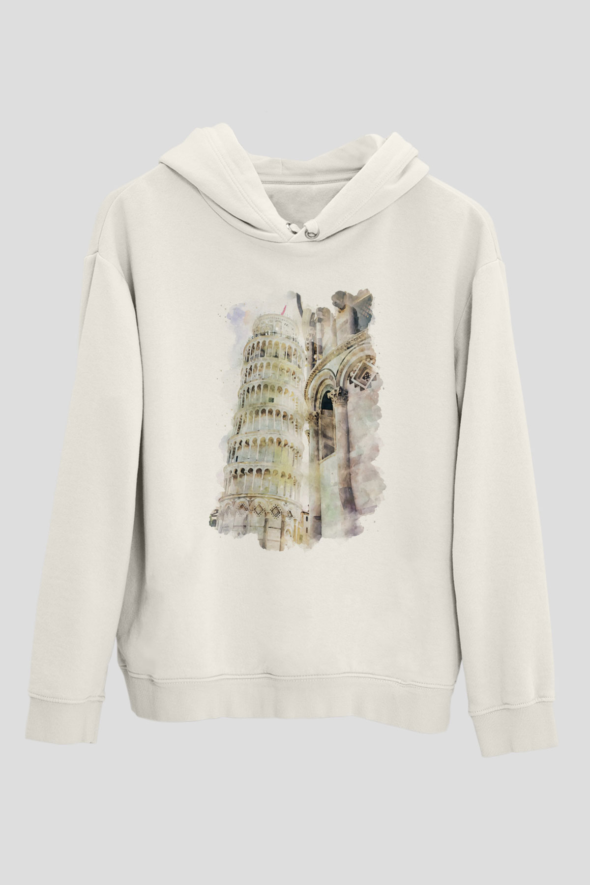 Pisa Kulesi Beyaz Unisex Hoodie
