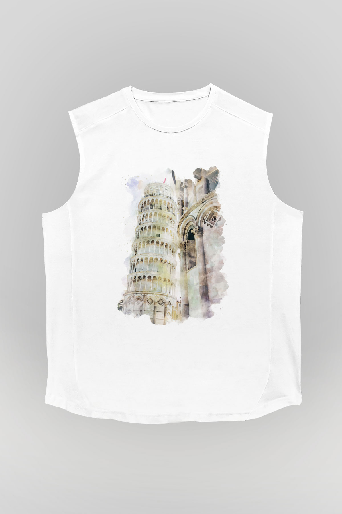 Pisa Kulesi Beyaz Unisex Kolsuz Tişört