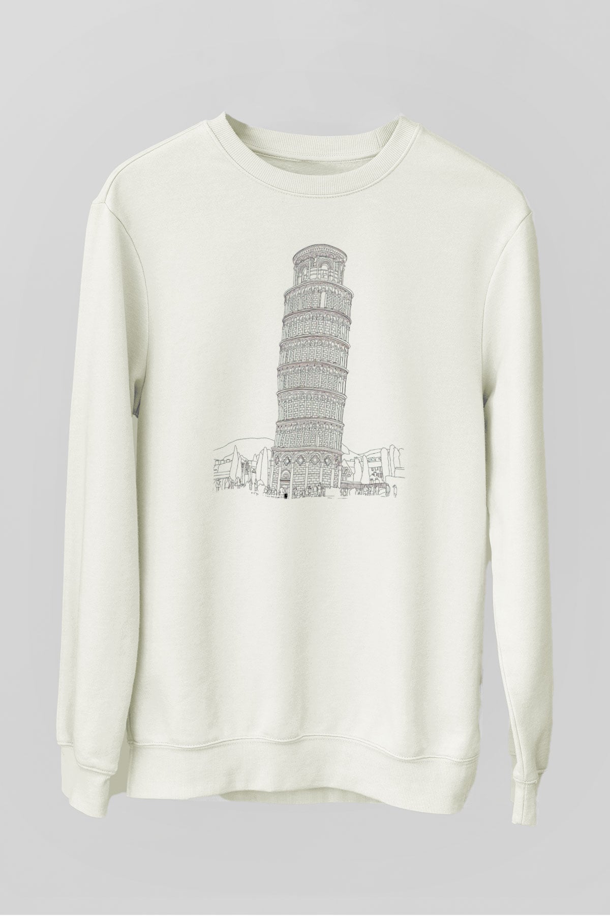 Pisa Kulesi Beyaz Unisex Sweatshirt
