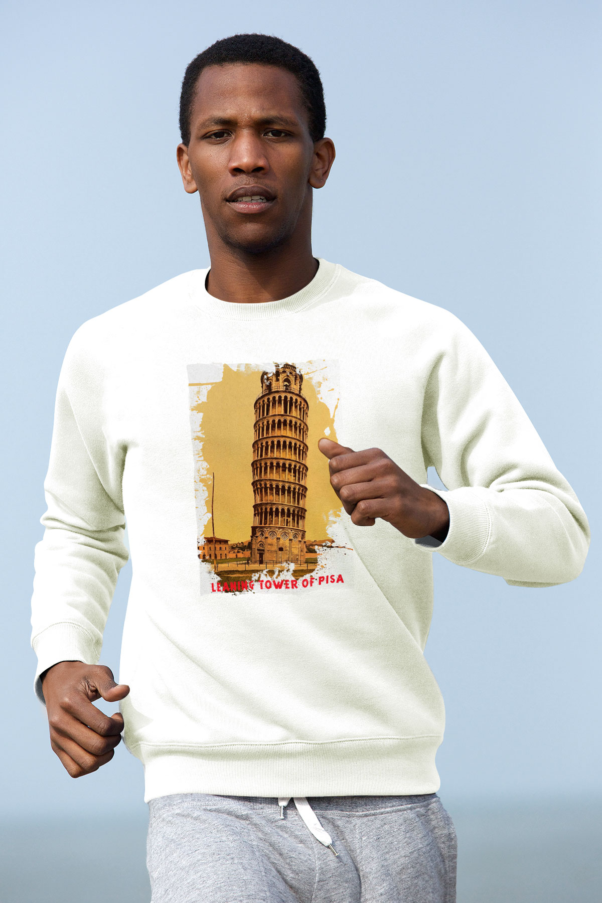 Pisa Kulesi Beyaz Unisex Sweatshirt