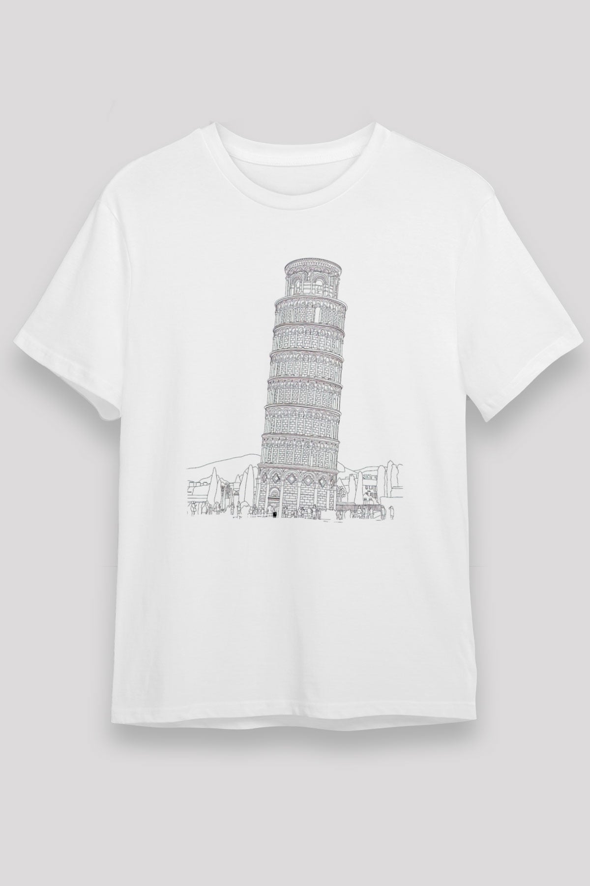 Pisa Kulesi Beyaz Unisex Tişört T-Shirt - TişörtFabrikası