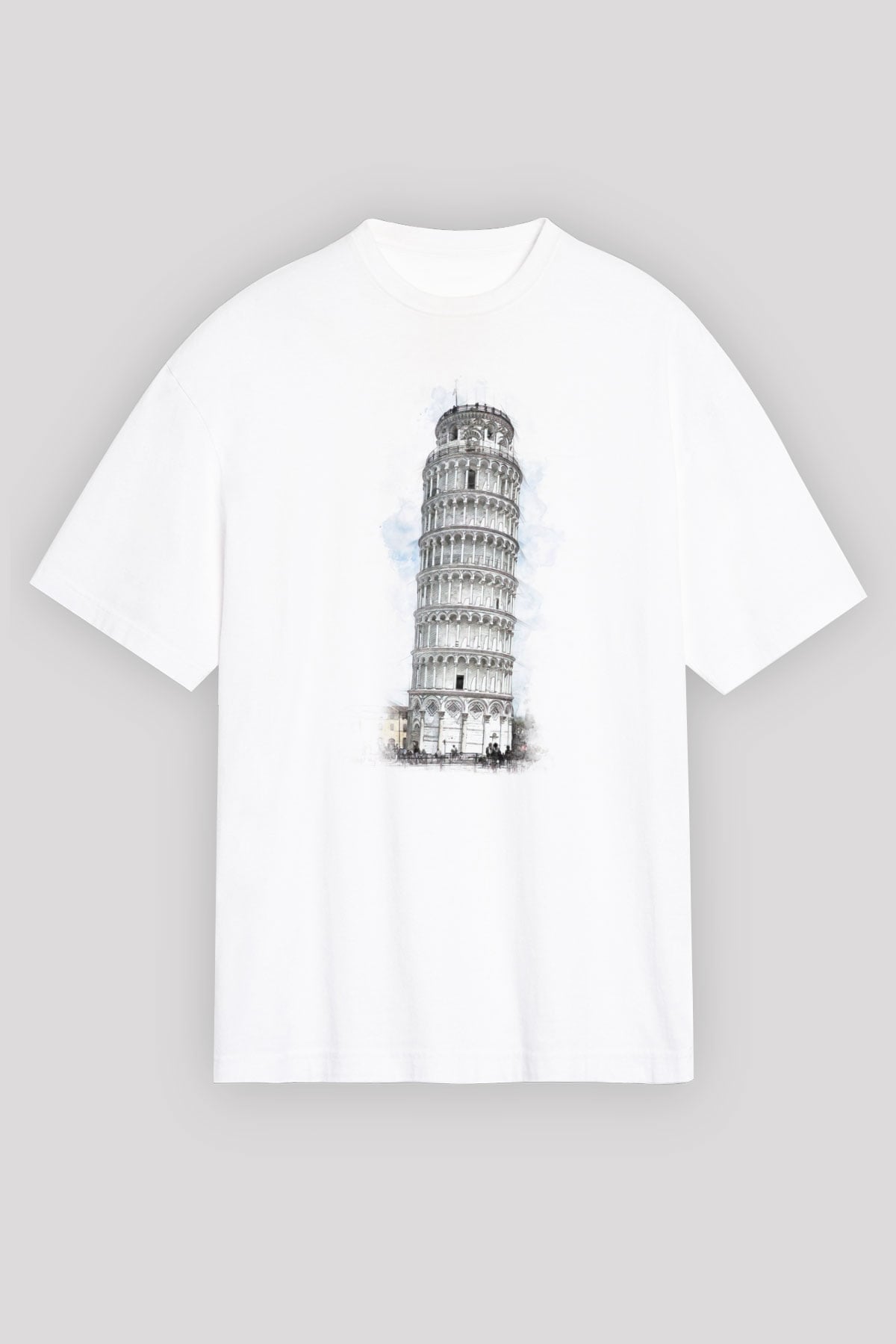 Pisa Kulesi Beyaz Unisex Tişört T-Shirt - TişörtFabrikası