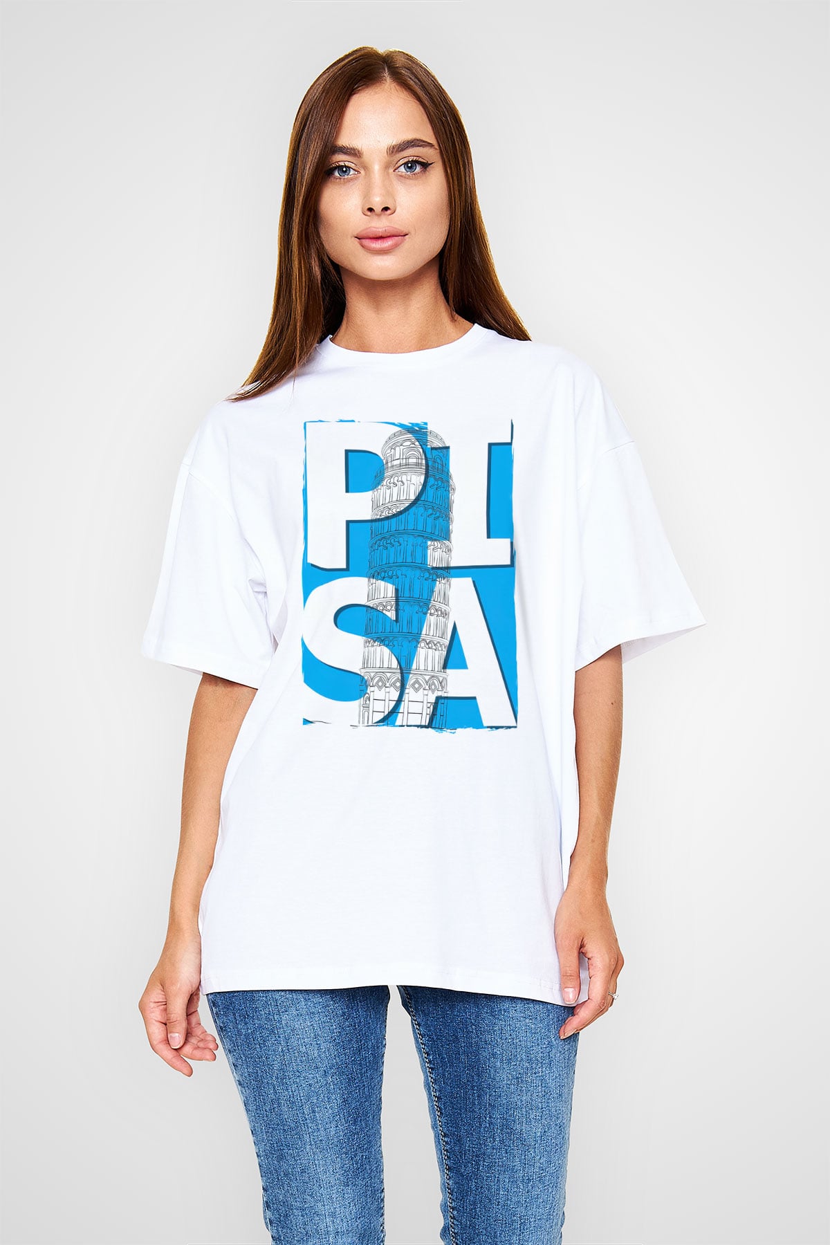 Pisa Kulesi Beyaz Unisex Tişört T-Shirt - TişörtFabrikası