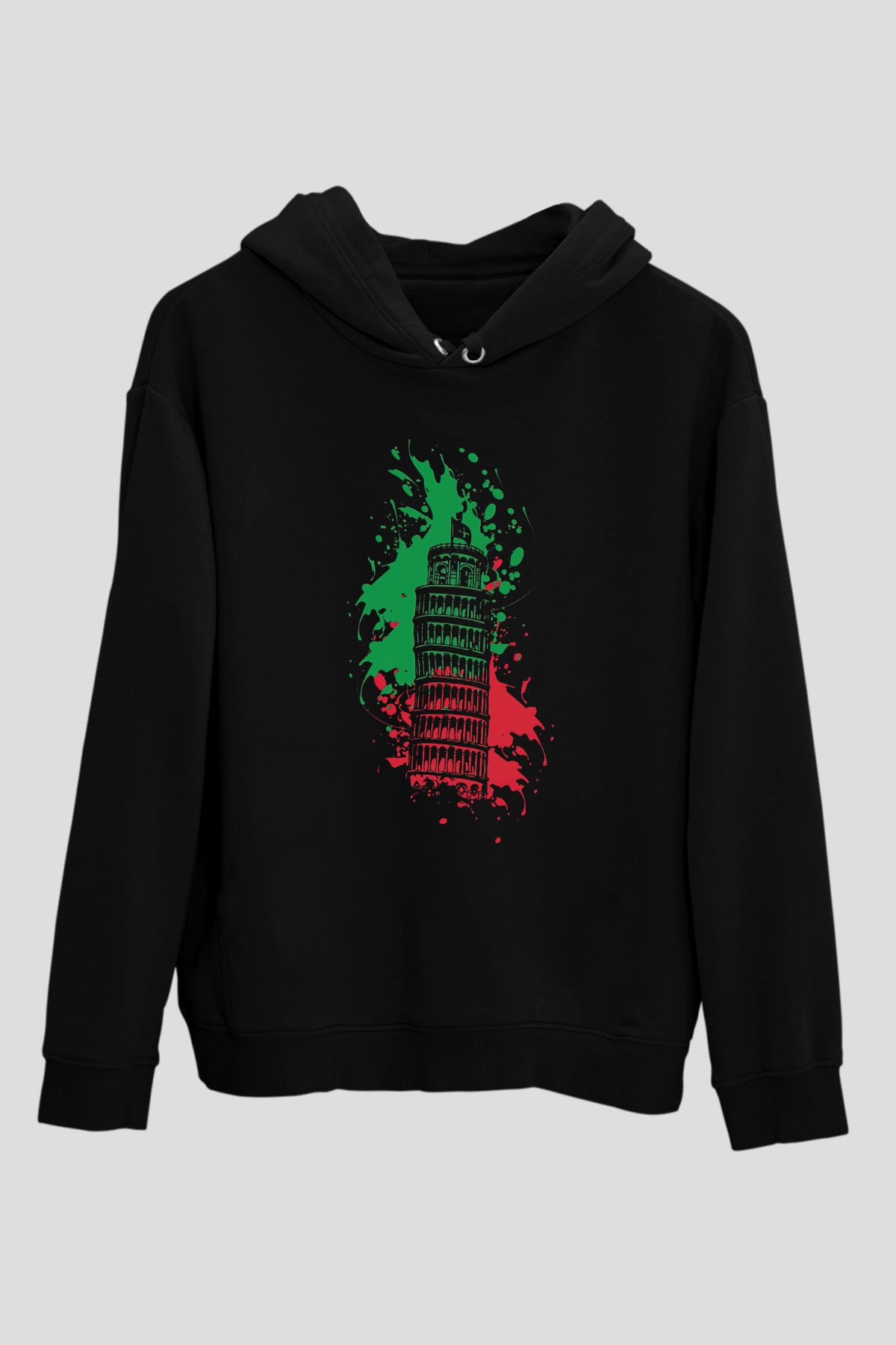 Pisa Kulesi Siyah Unisex Hoodie