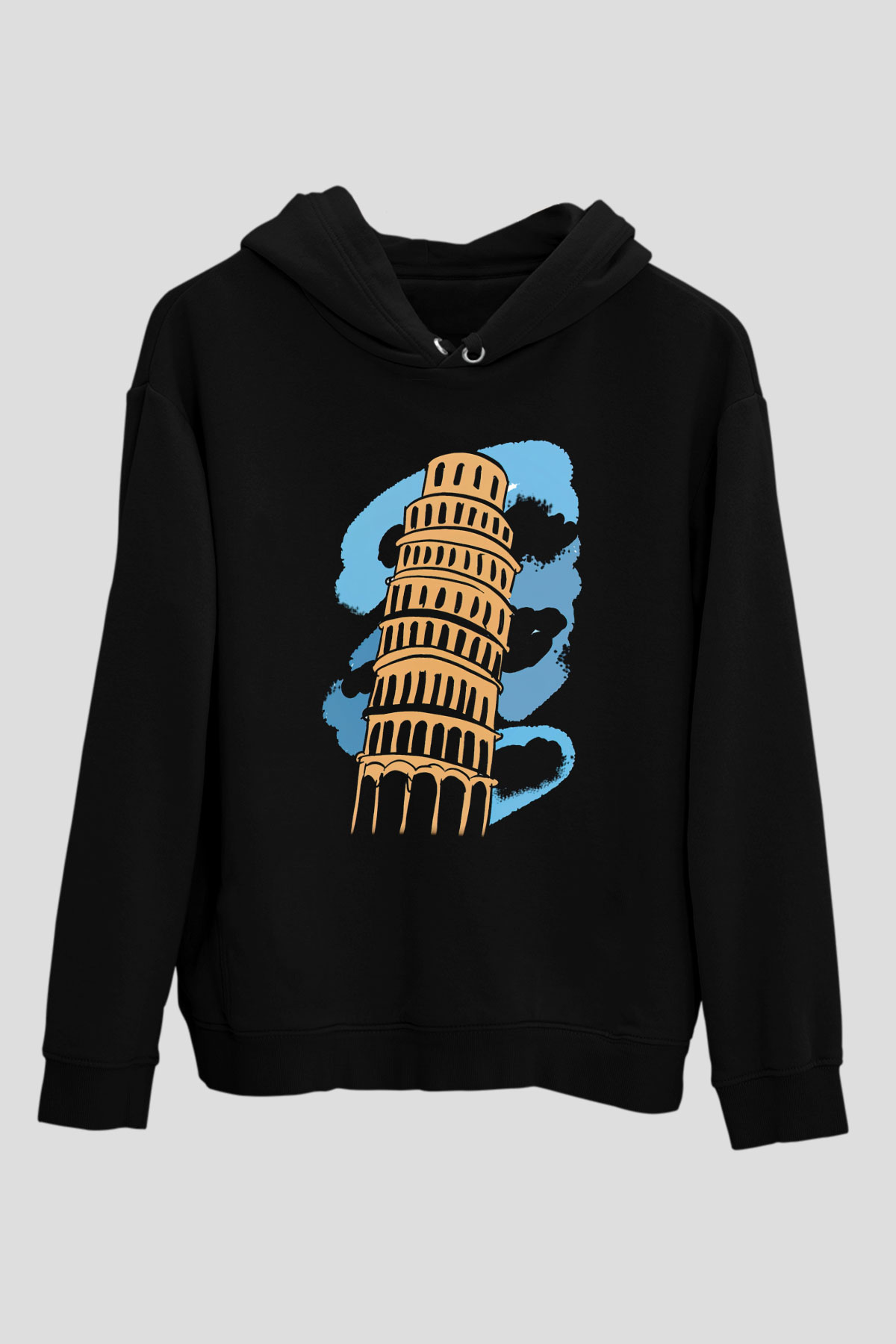 Pisa Kulesi Siyah Unisex Hoodie