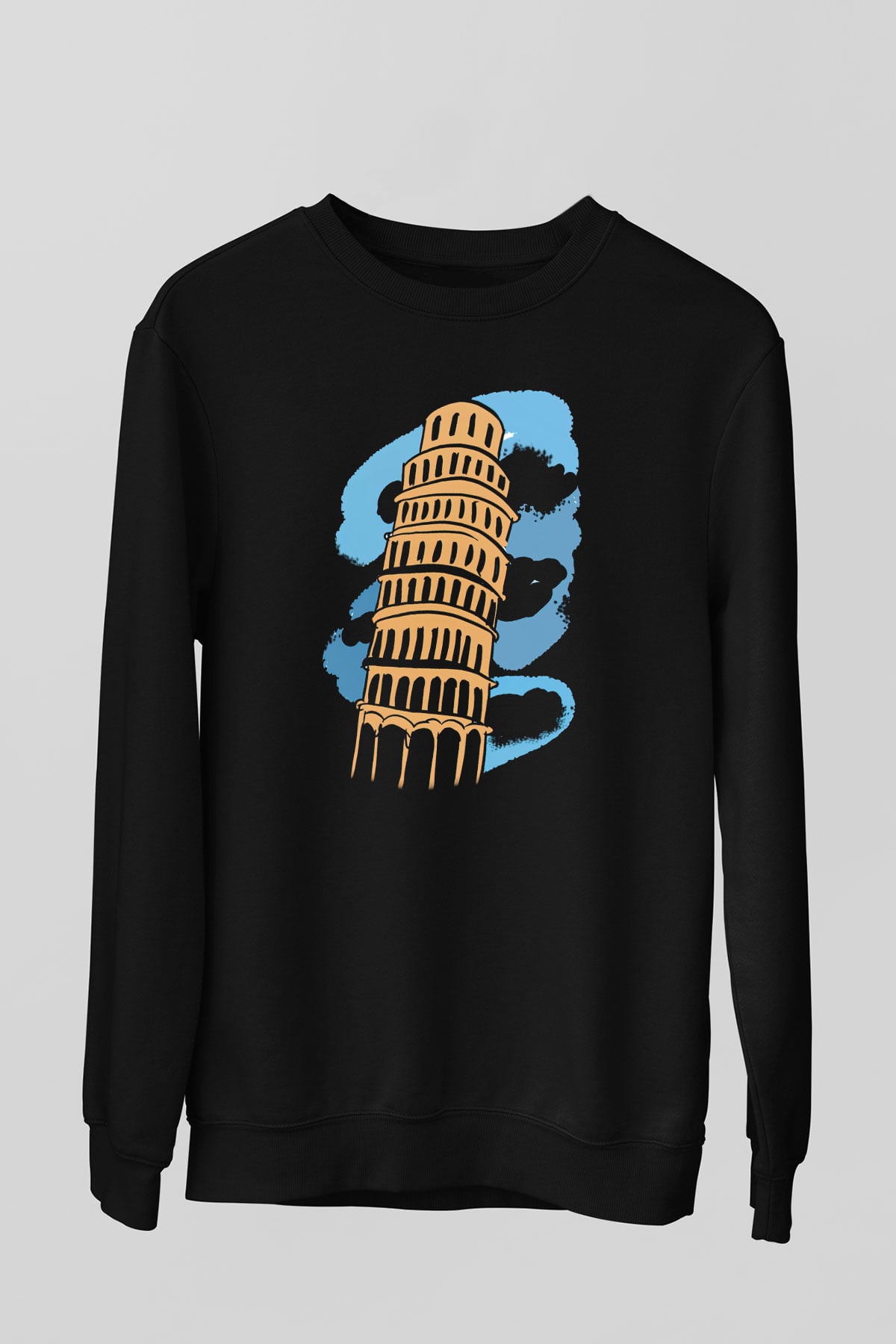 Pisa Kulesi Siyah Unisex Sweatshirt