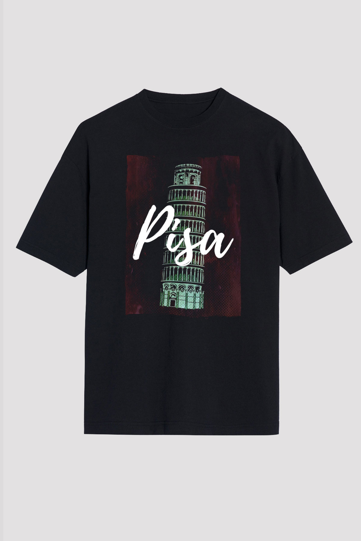 Pisa Kulesi Siyah Unisex Tişört T-Shirt - TişörtFabrikası