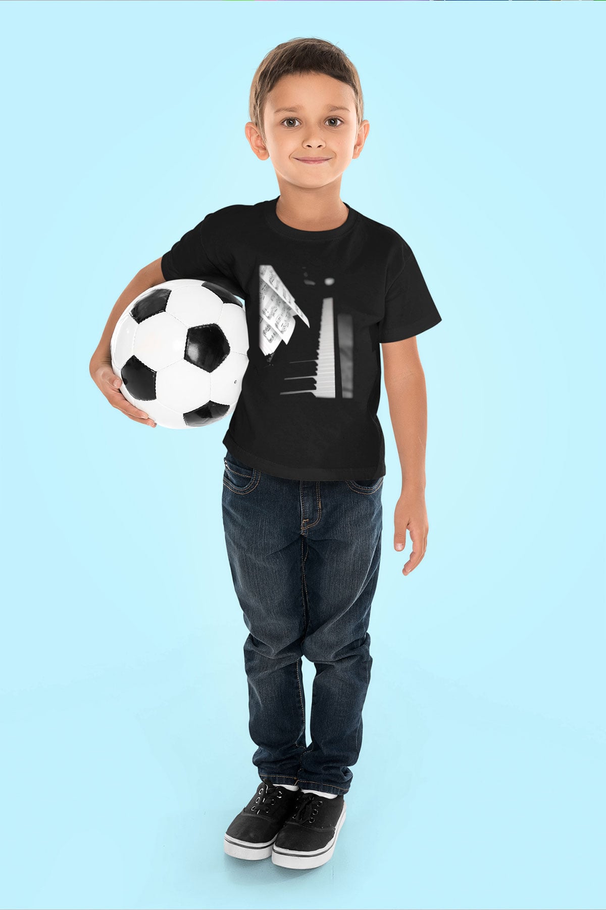 Piyanist Baskılı Siyah Unisex Çocuk Tişört