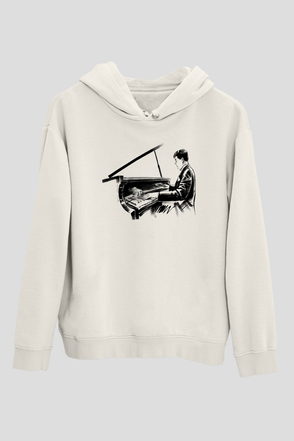 Piyanist Beyaz Unisex Kapüşonlu Sweatshirt