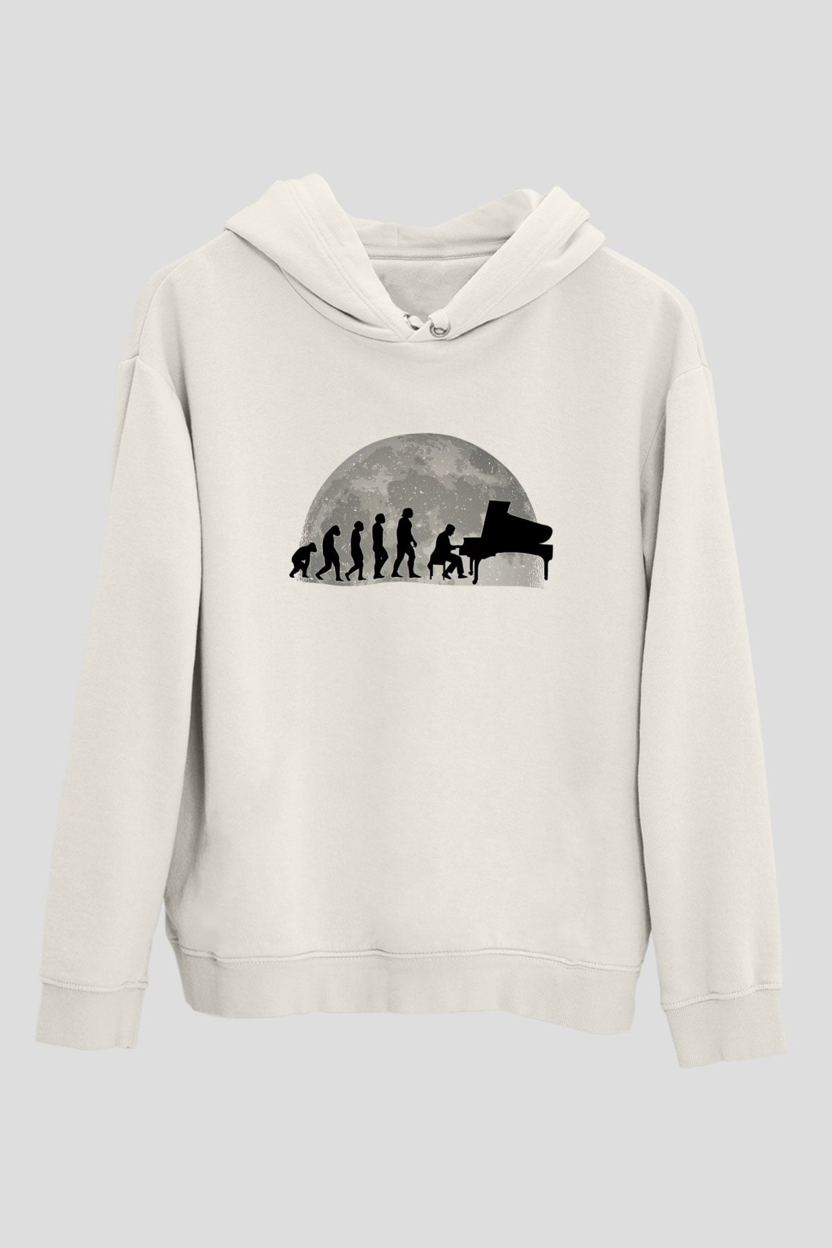 Piyanist Beyaz Unisex Kapüşonlu Sweatshirt