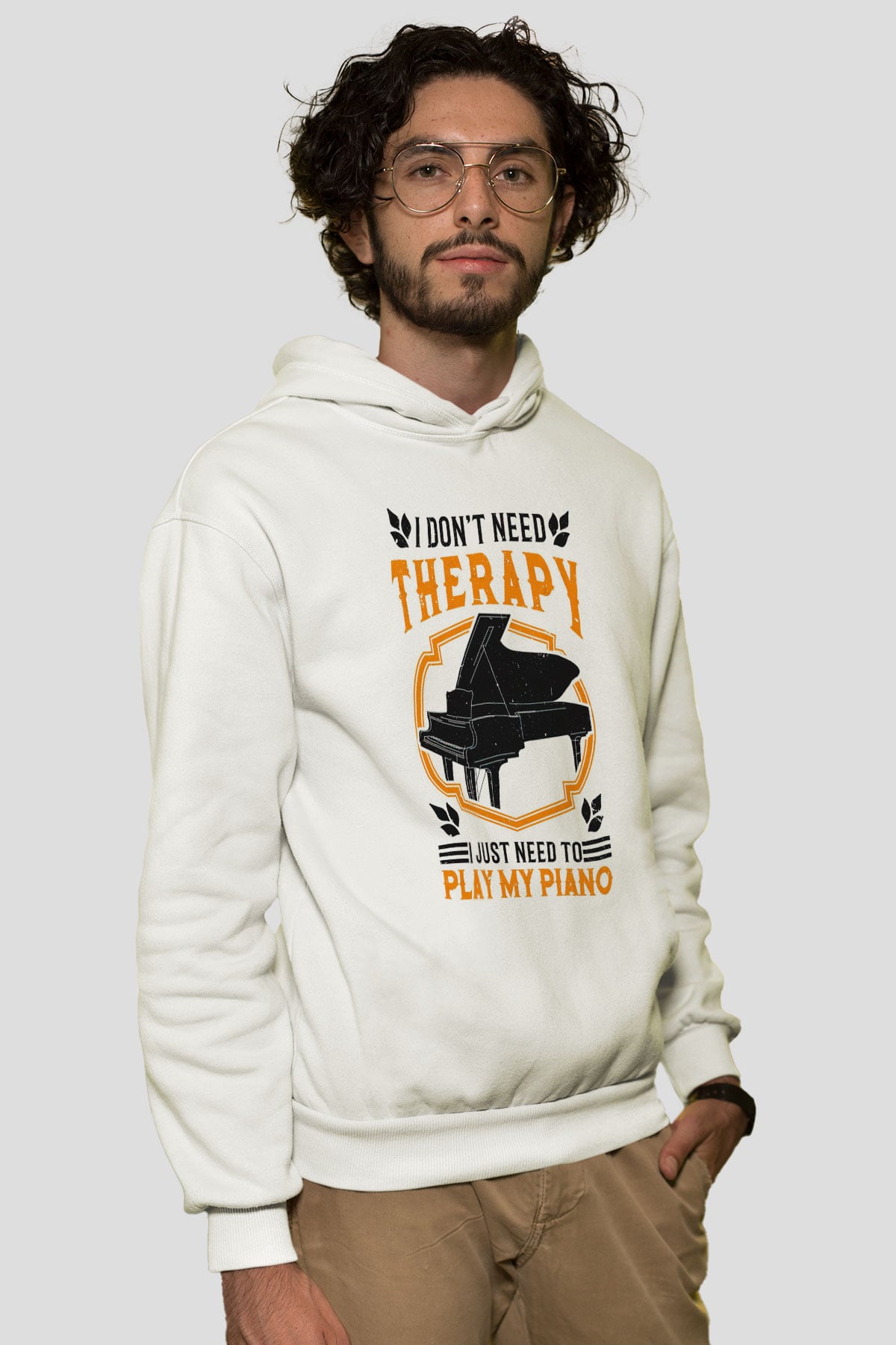 Piyanist Beyaz Unisex Kapüşonlu Sweatshirt