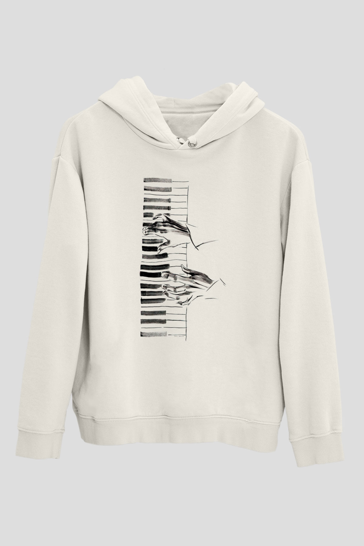 Piyanist Beyaz Unisex Kapüşonlu Sweatshirt