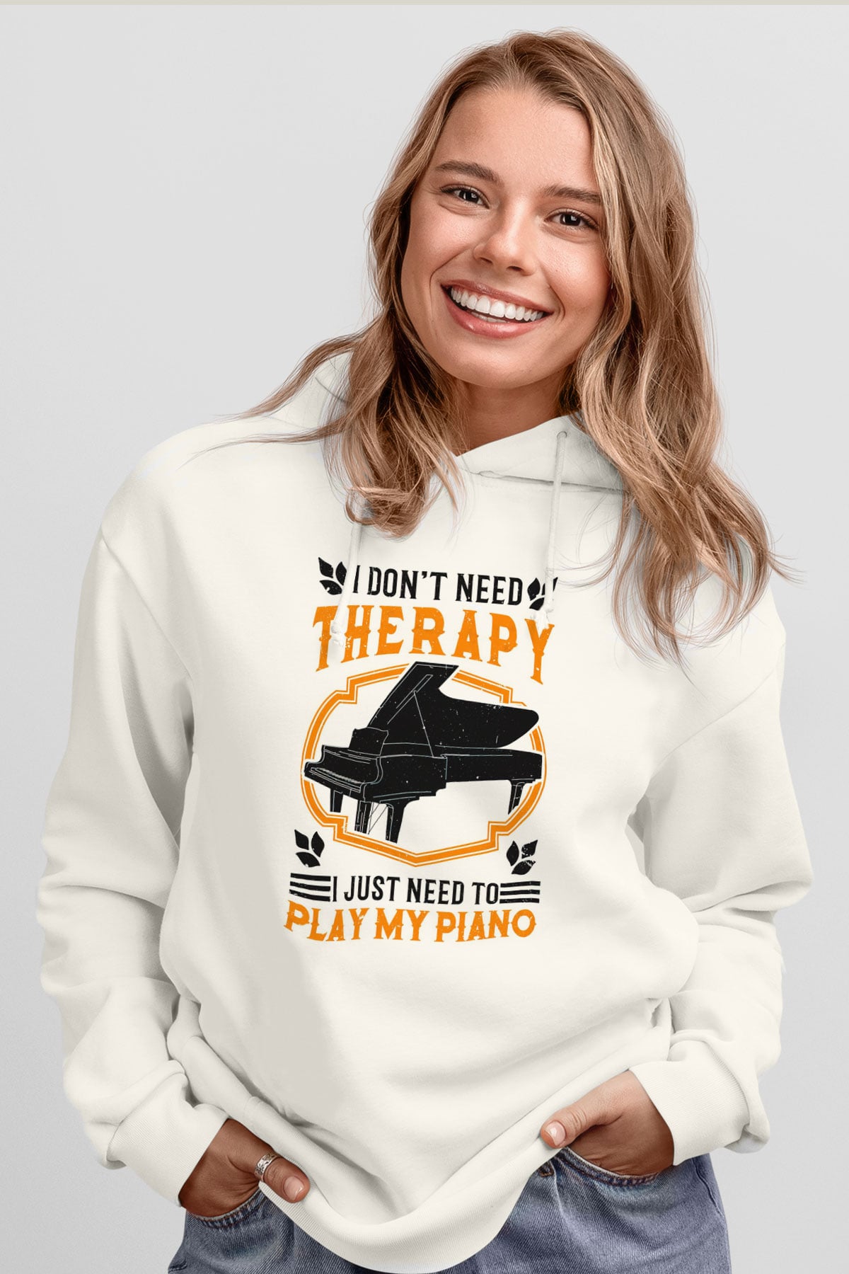 Piyanist Beyaz Unisex Kapüşonlu Sweatshirt