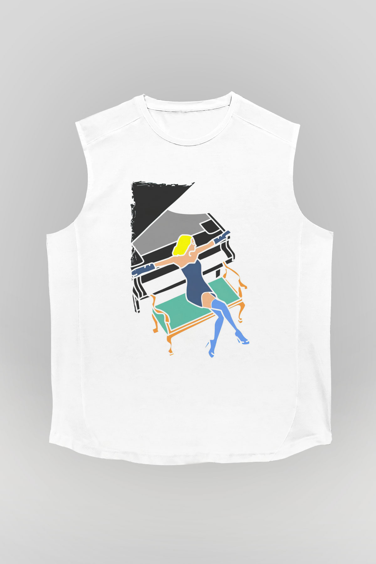 Piyanist Beyaz Unisex Kolsuz Tişört