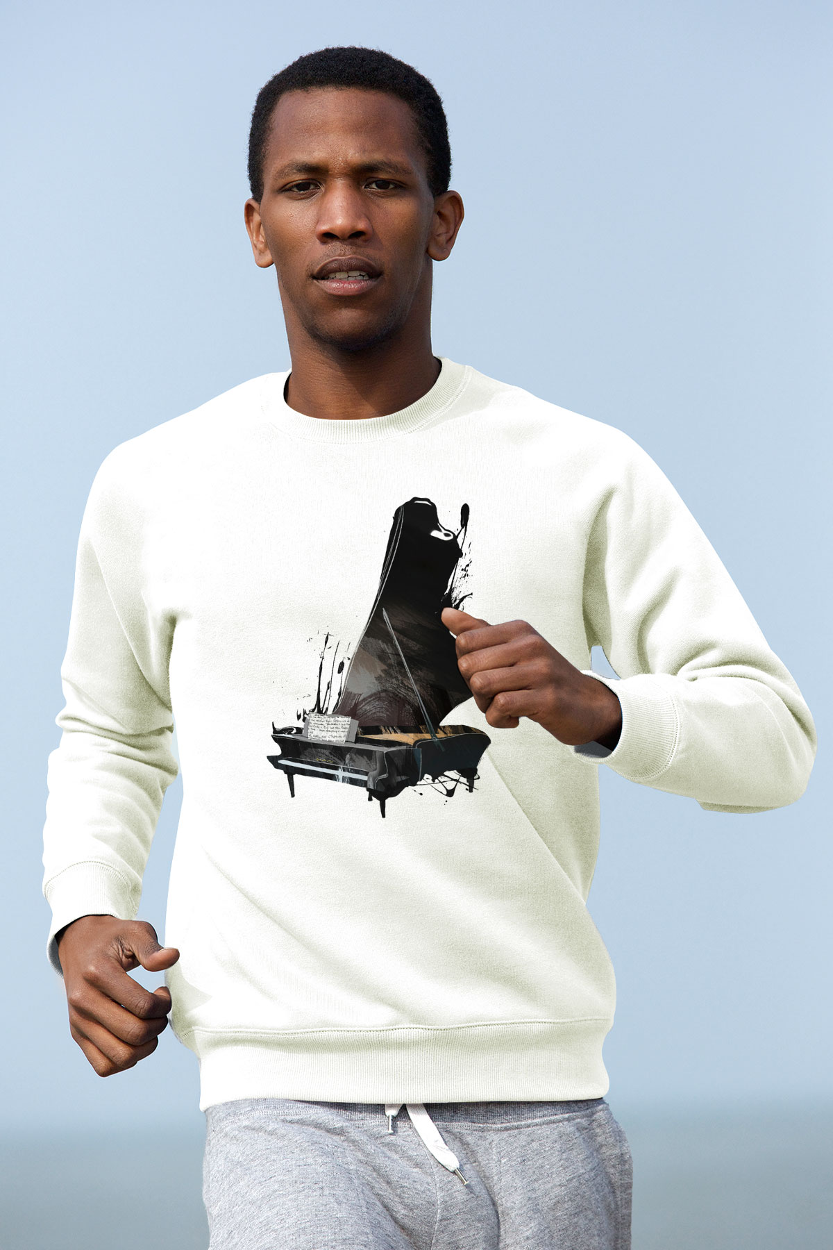 Piyanist Beyaz Unisex Sweatshirt