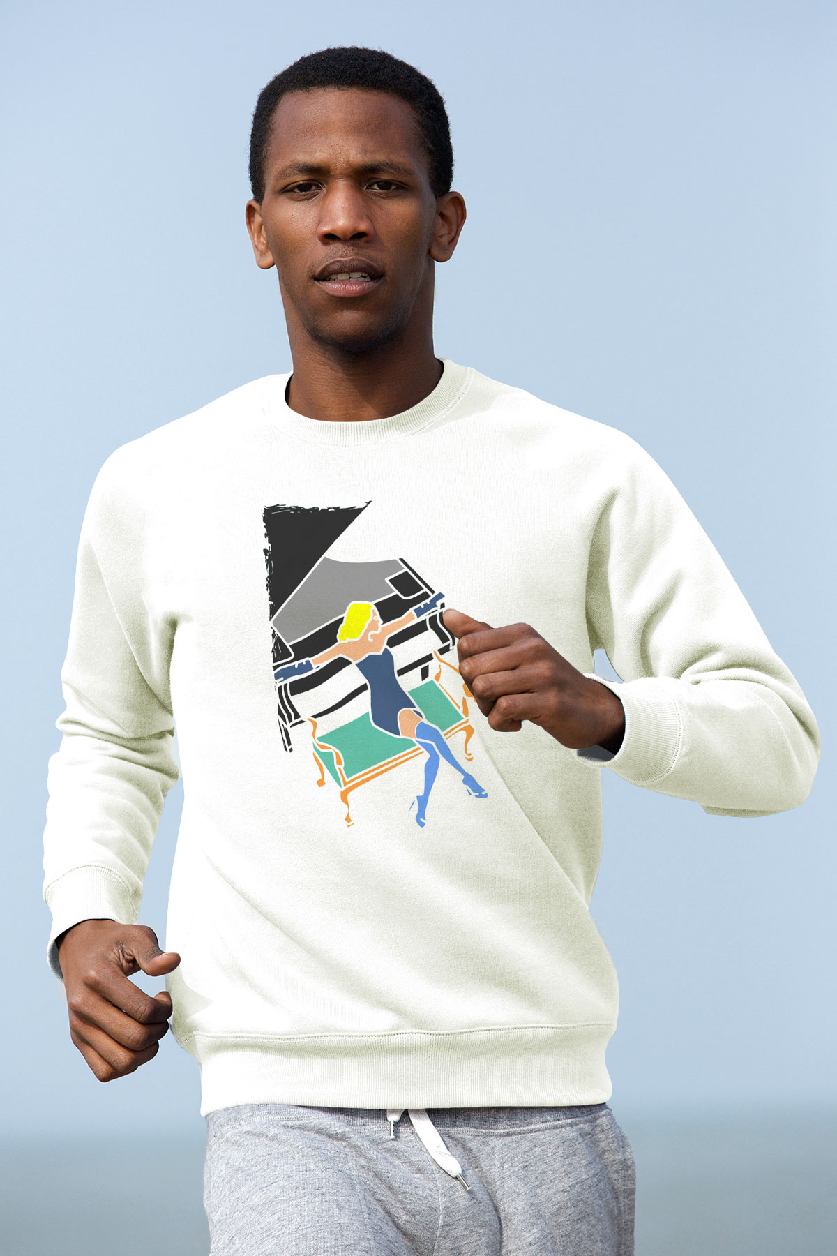 Piyanist Beyaz Unisex Sweatshirt