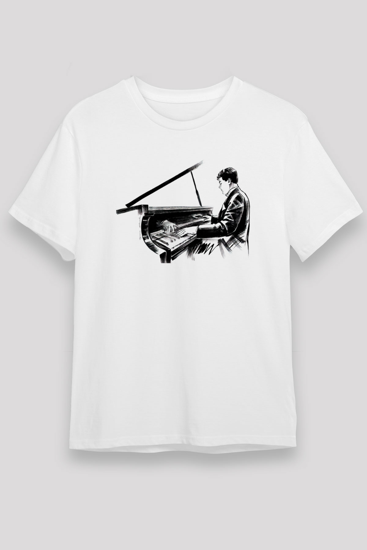 Piyanist Beyaz Unisex Tişört T-Shirt - TişörtFabrikası