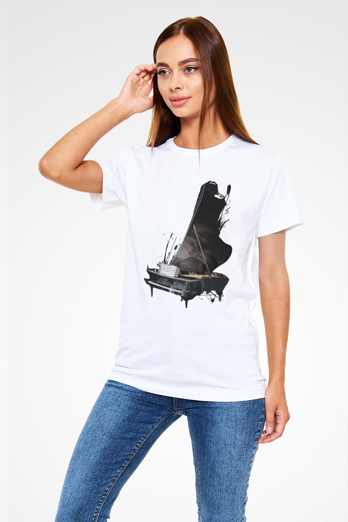 Piyanist Beyaz Unisex Tişört T-Shirt - TişörtFabrikası