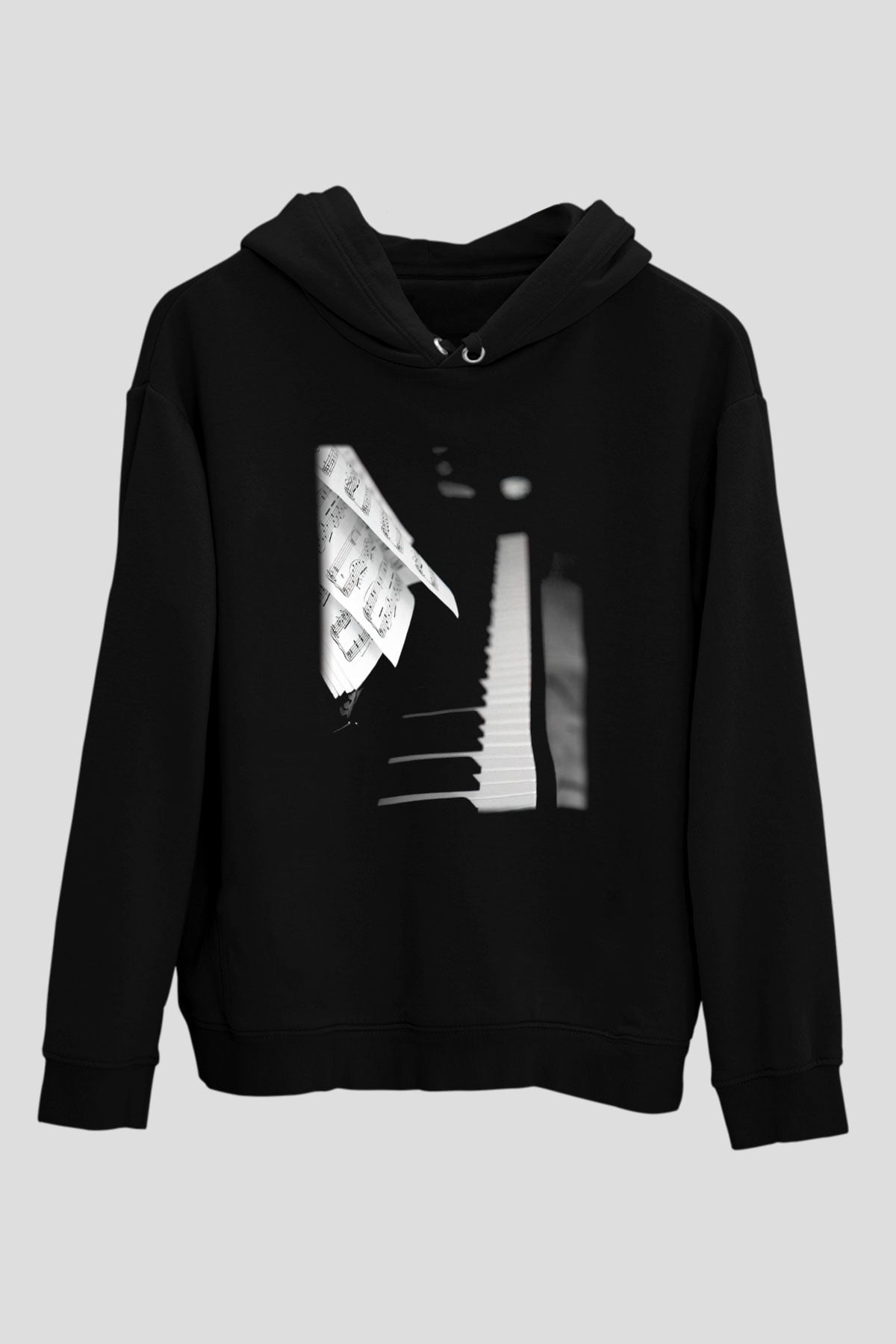 Piyanist Siyah Unisex Kapşonlu Sweatshirt