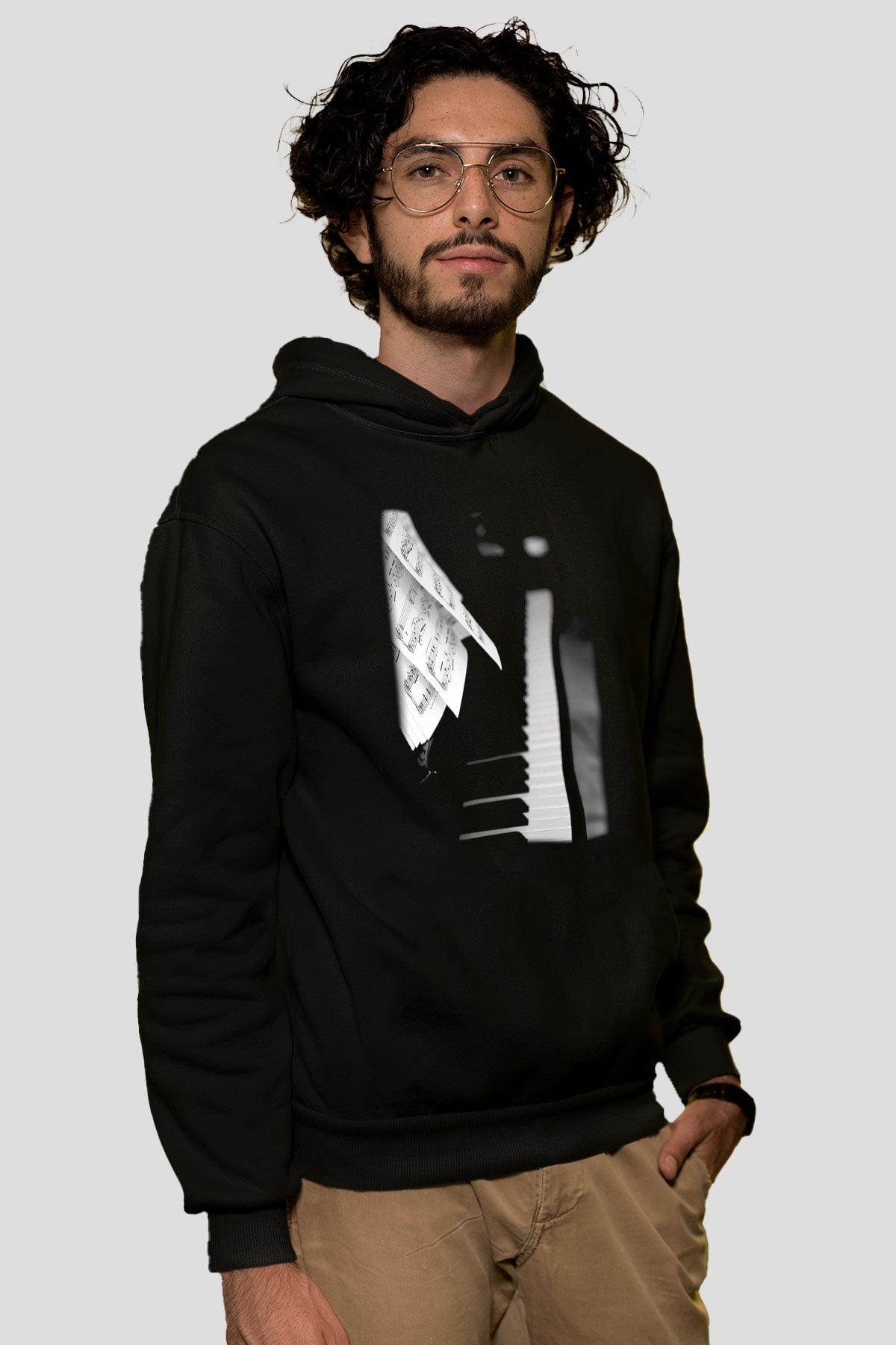 Piyanist Siyah Unisex Kapşonlu Sweatshirt