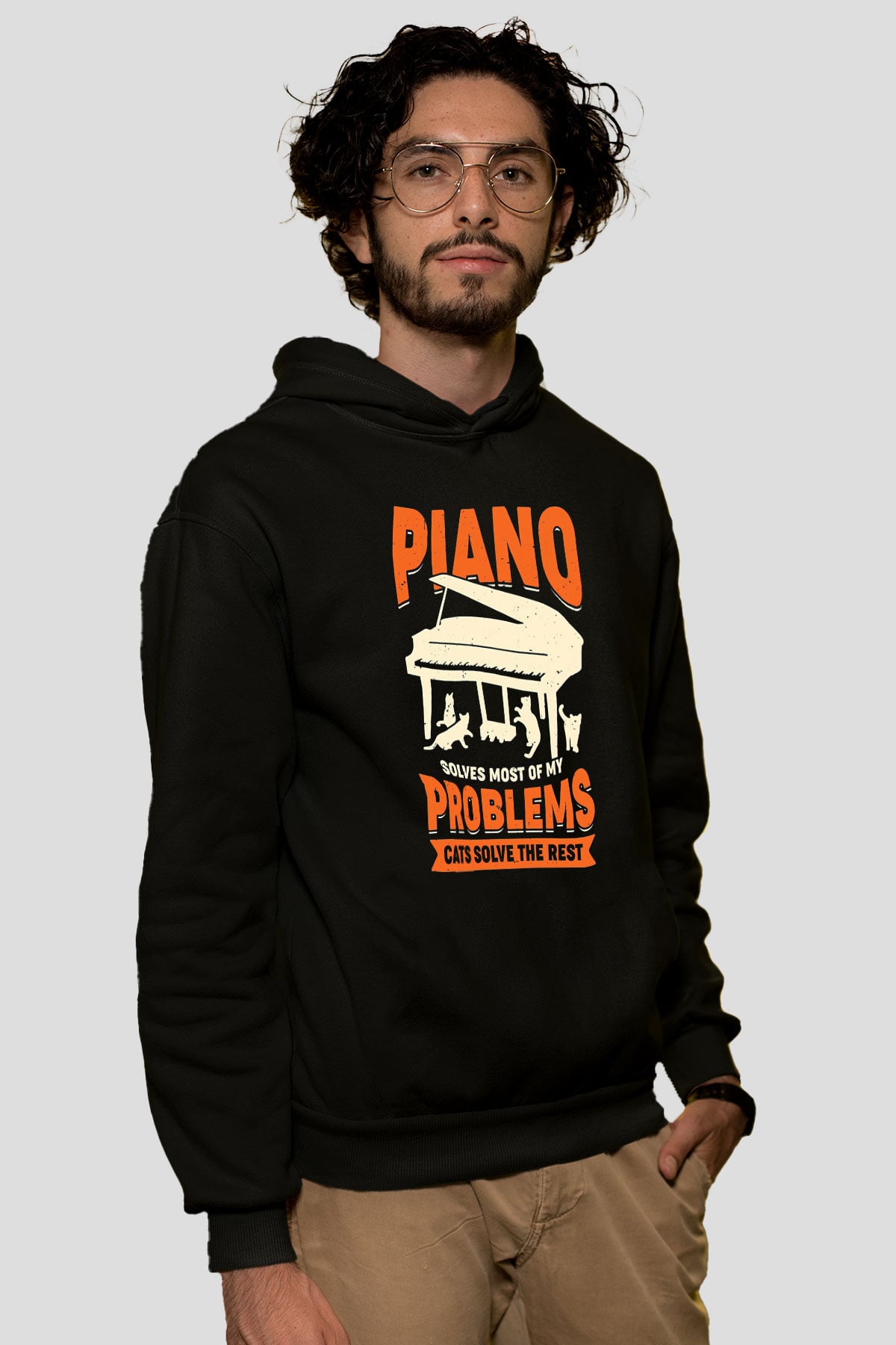 Piyanist Siyah Unisex Kapüşonlu Sweatshirt