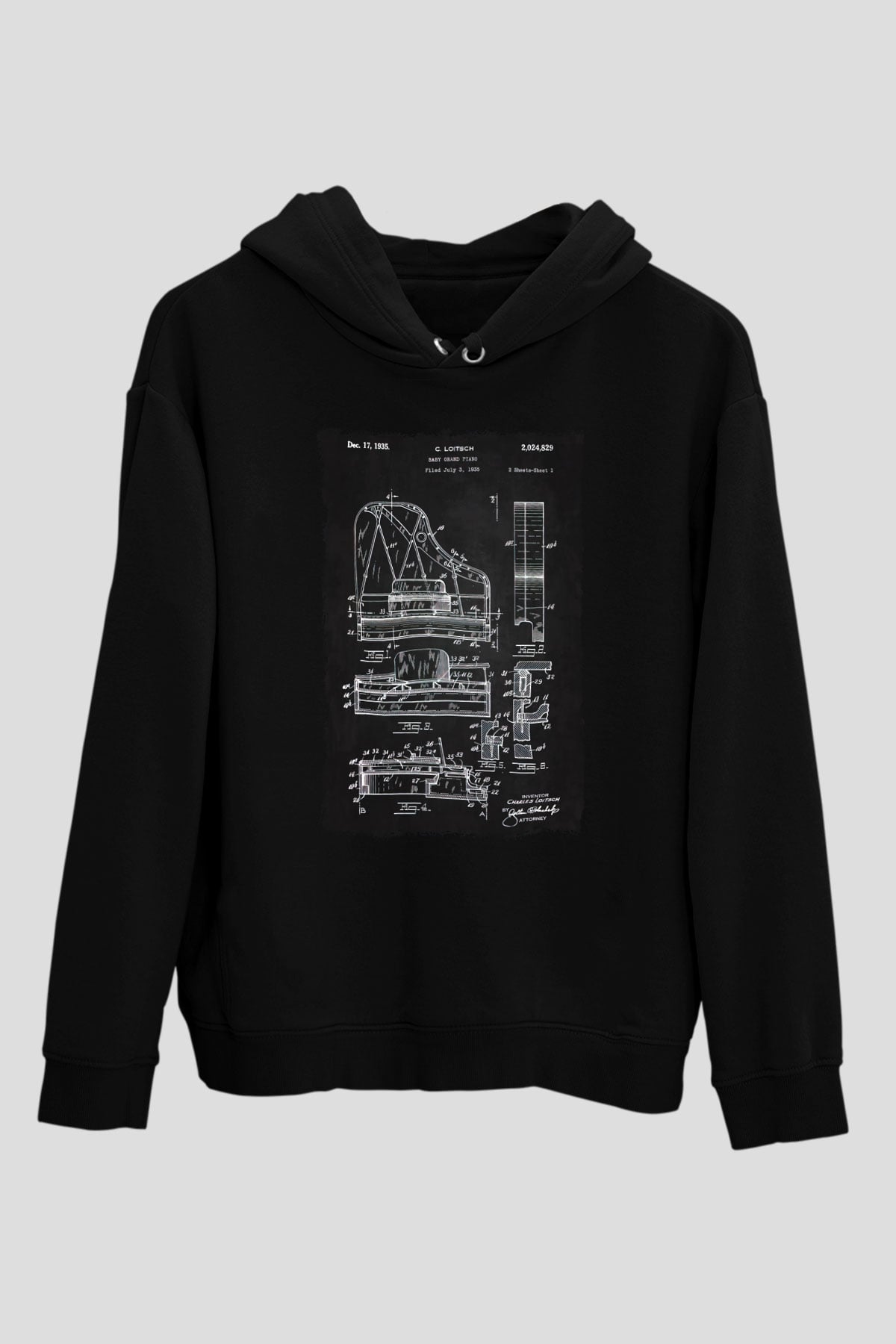 Piyanist Siyah Unisex Kapüşonlu Sweatshirt