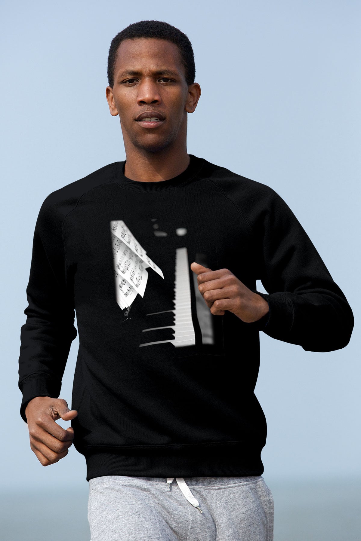 Piyanist Siyah Unisex Sweatshirt