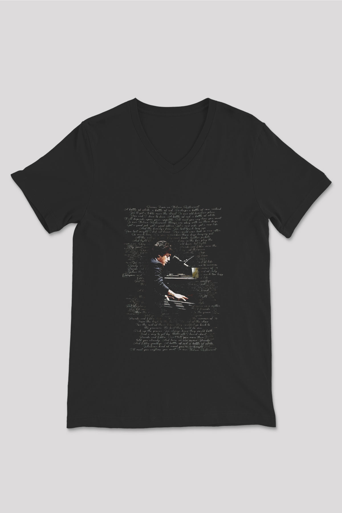 Piyanist Siyah Unisex V Yaka Tişört