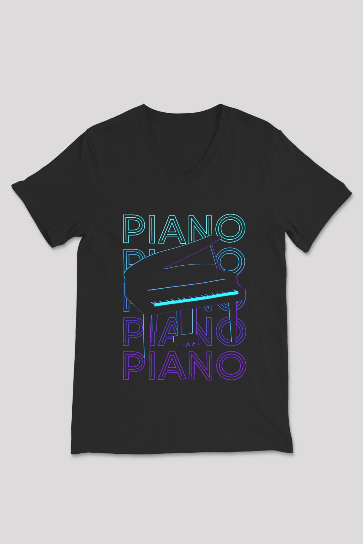 Piyanist Siyah Unisex V Yaka Tişört