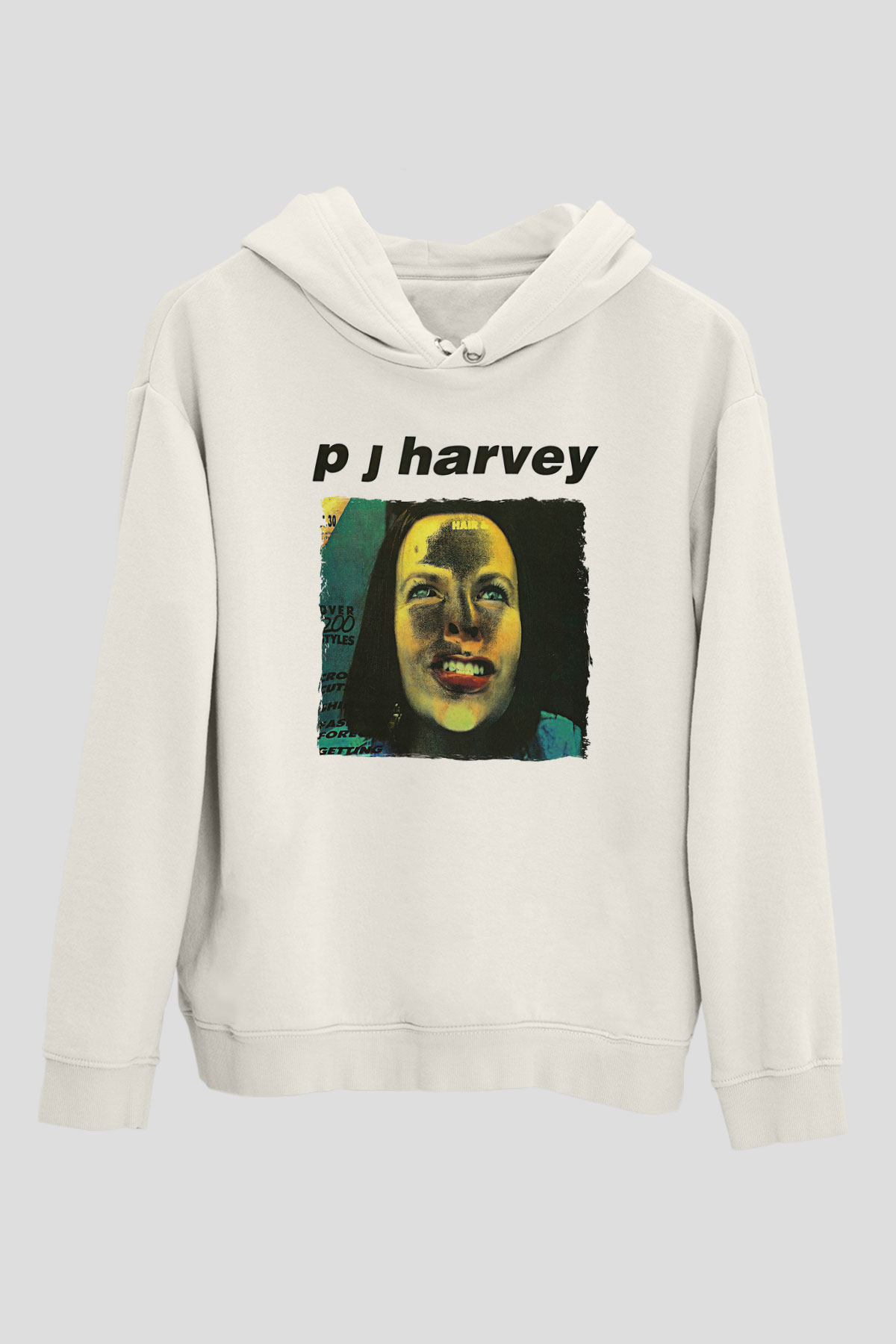 Pj Harvey Baskılı Beyaz Unisex Kapüşonlu Sweatshirt