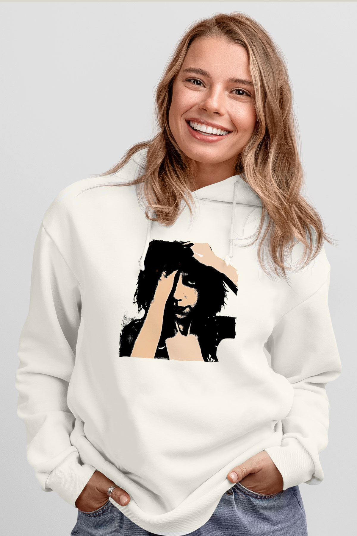 Pj Harvey Baskılı Beyaz Unisex Kapüşonlu Sweatshirt