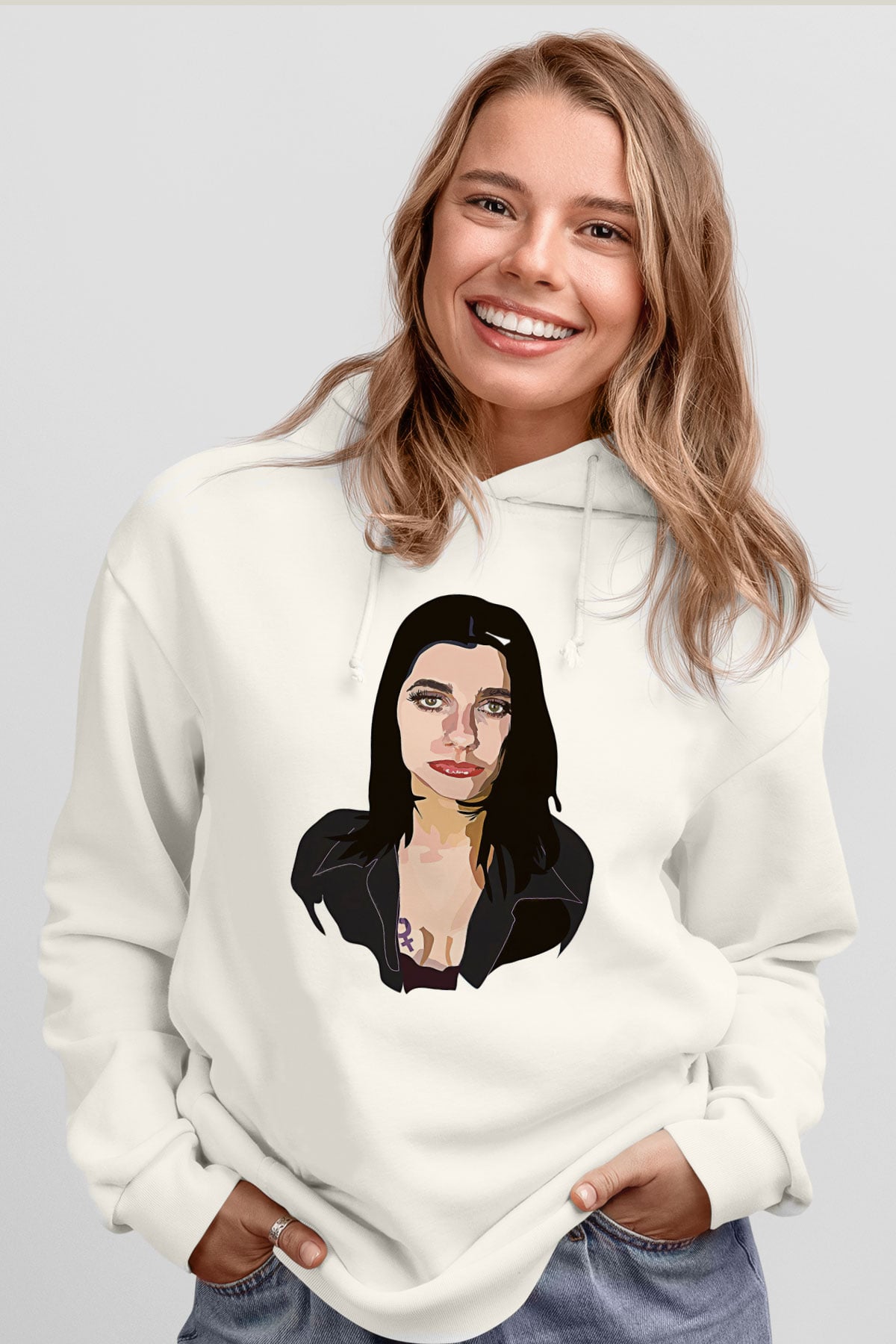 Pj Harvey Baskılı Beyaz Unisex Kapüşonlu Sweatshirt