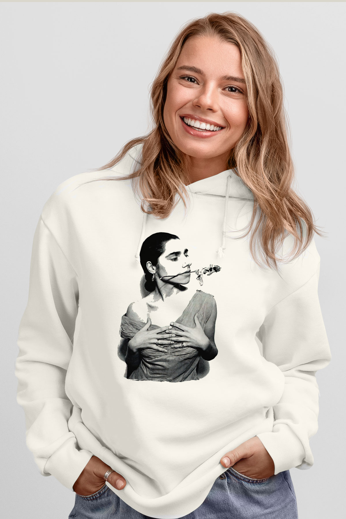 Pj Harvey Baskılı Beyaz Unisex Kapüşonlu Sweatshirt
