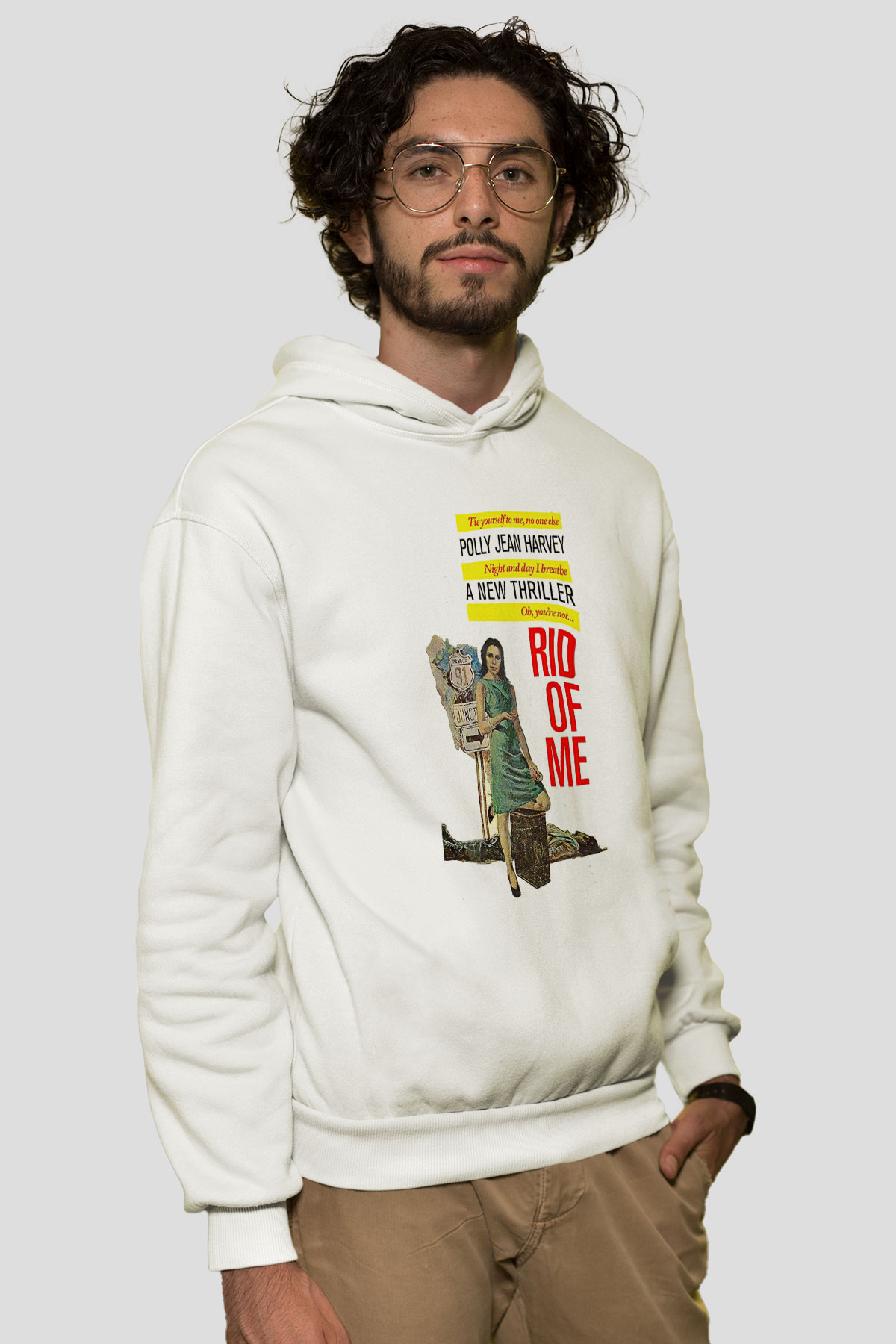 Pj Harvey Baskılı Beyaz Unisex Kapüşonlu Sweatshirt