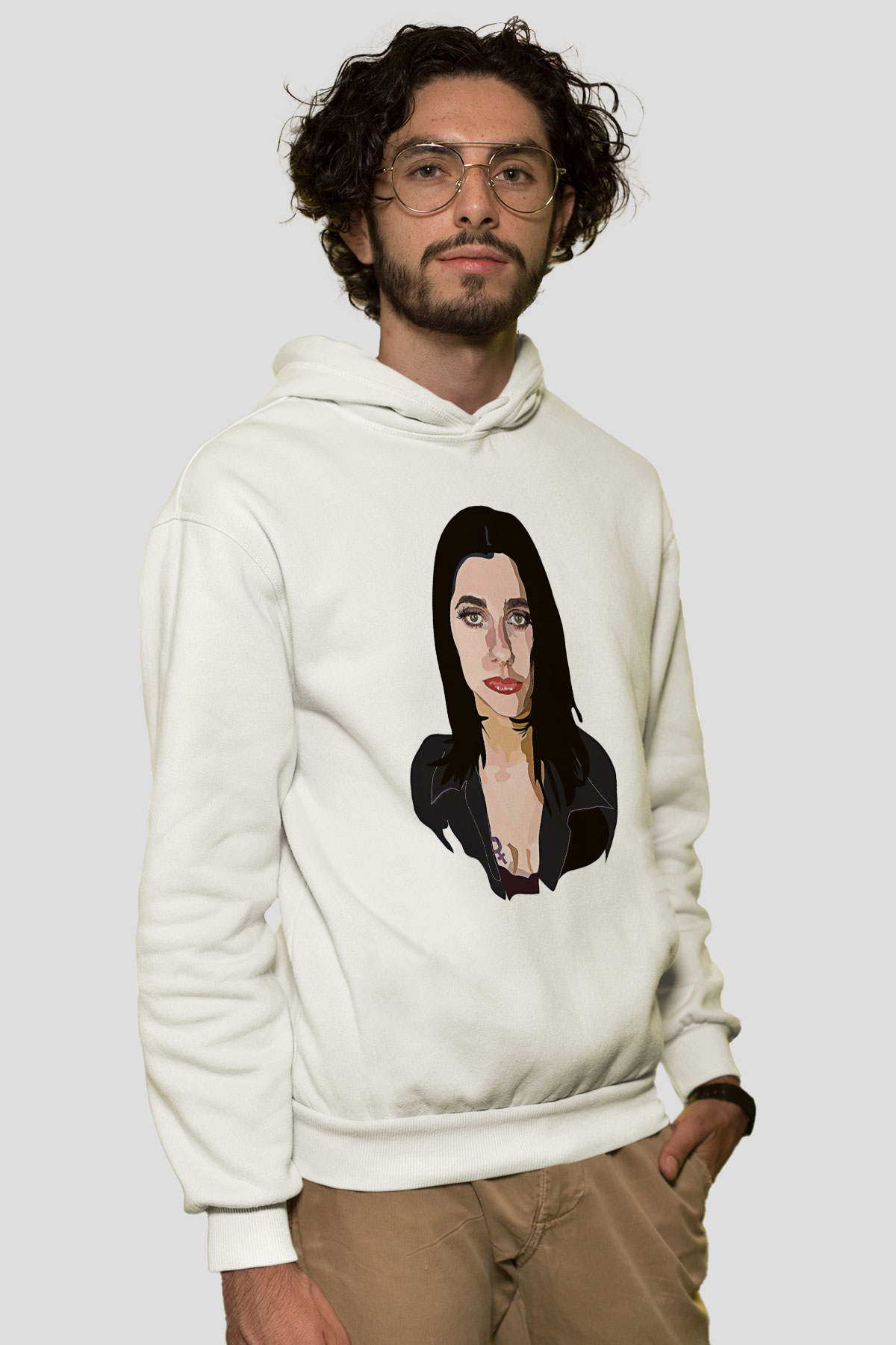 Pj Harvey Baskılı Beyaz Unisex Kapüşonlu Sweatshirt
