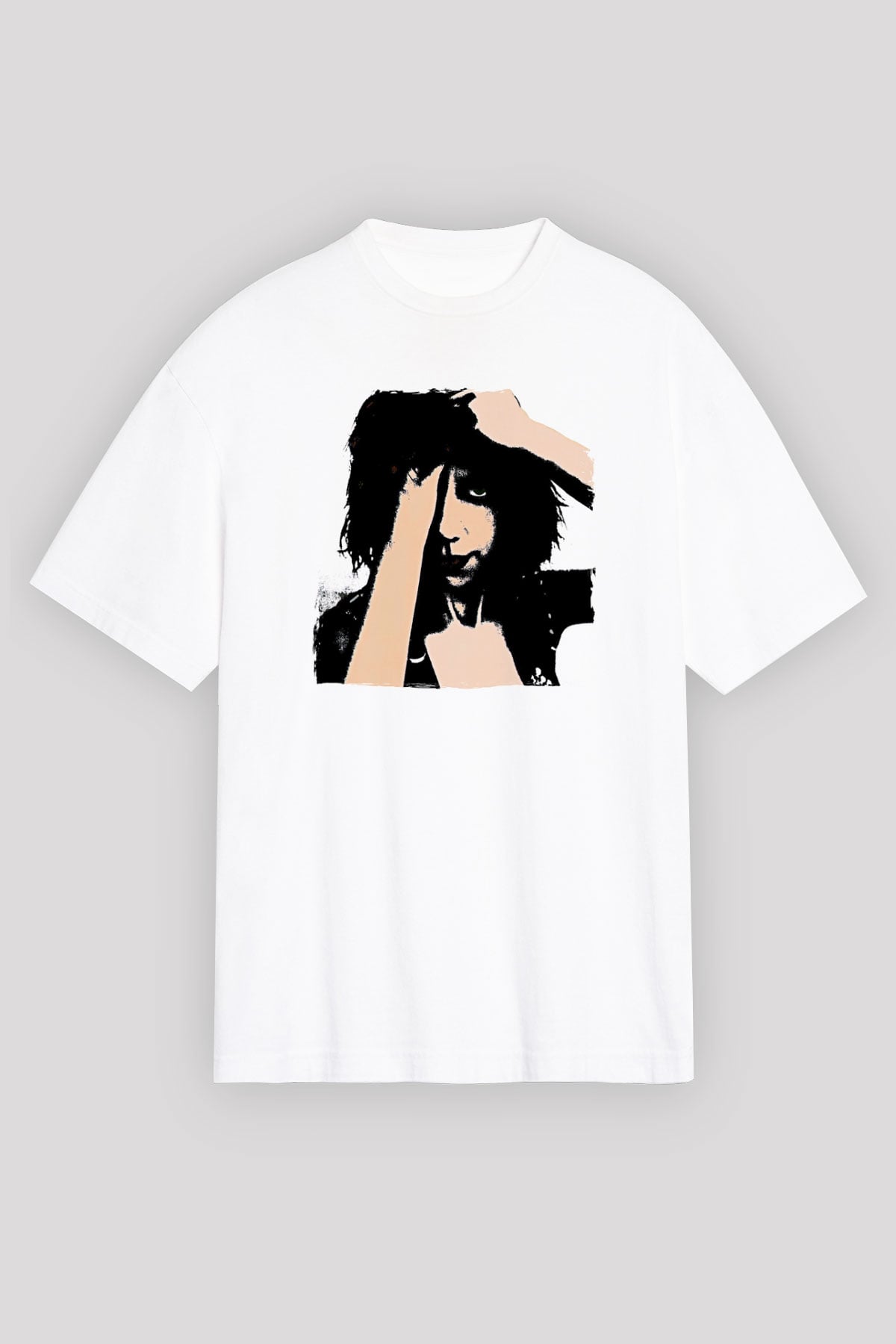 Pj Harvey Baskılı Beyaz Unisex Oversize Tişört - Tshirt