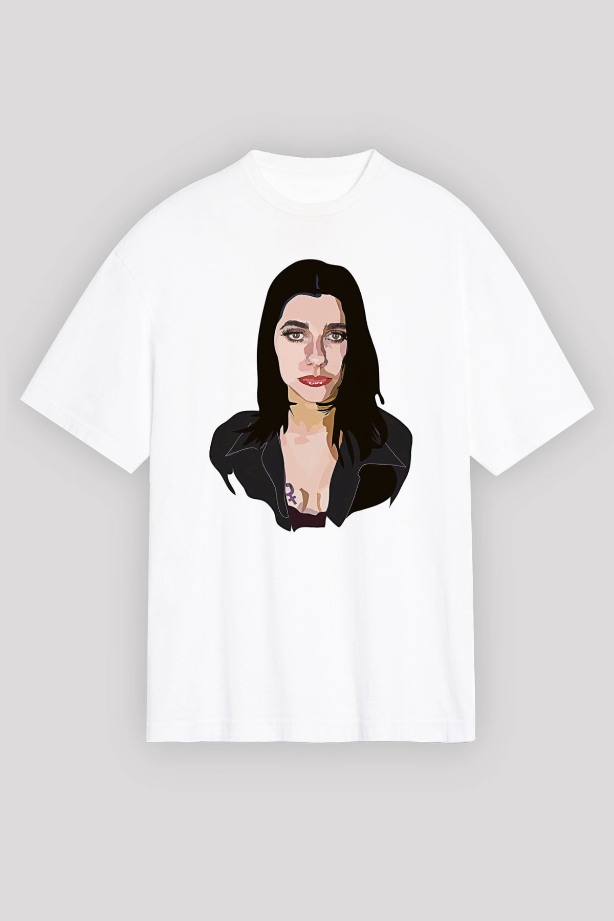 Pj Harvey Baskılı Beyaz Unisex Oversize Tişört - Tshirt