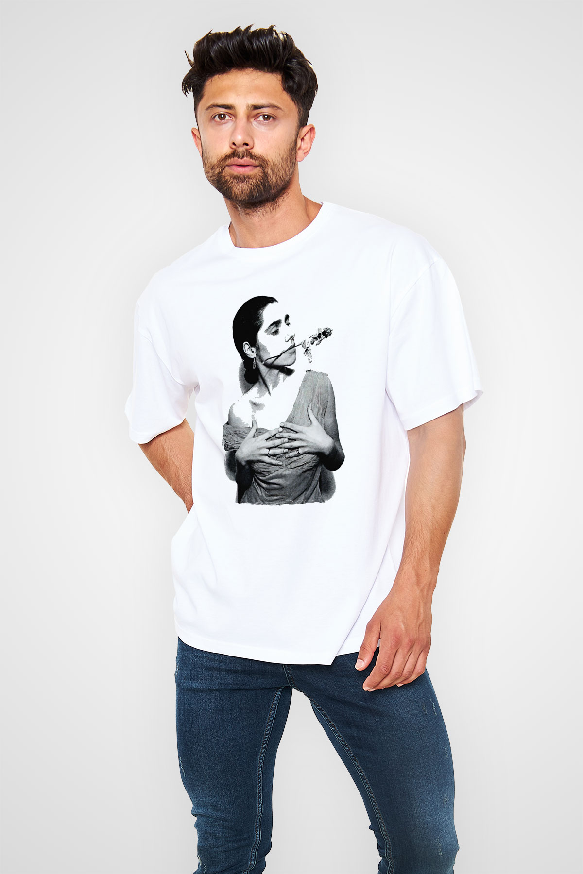 Pj Harvey Baskılı Beyaz Unisex Oversize Tişört - Tshirt